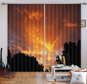 3D Trees Silhouette Cloud Sky Sunset Sunbeam Curtains and Drapes GD 4064- Jess Art Decoration