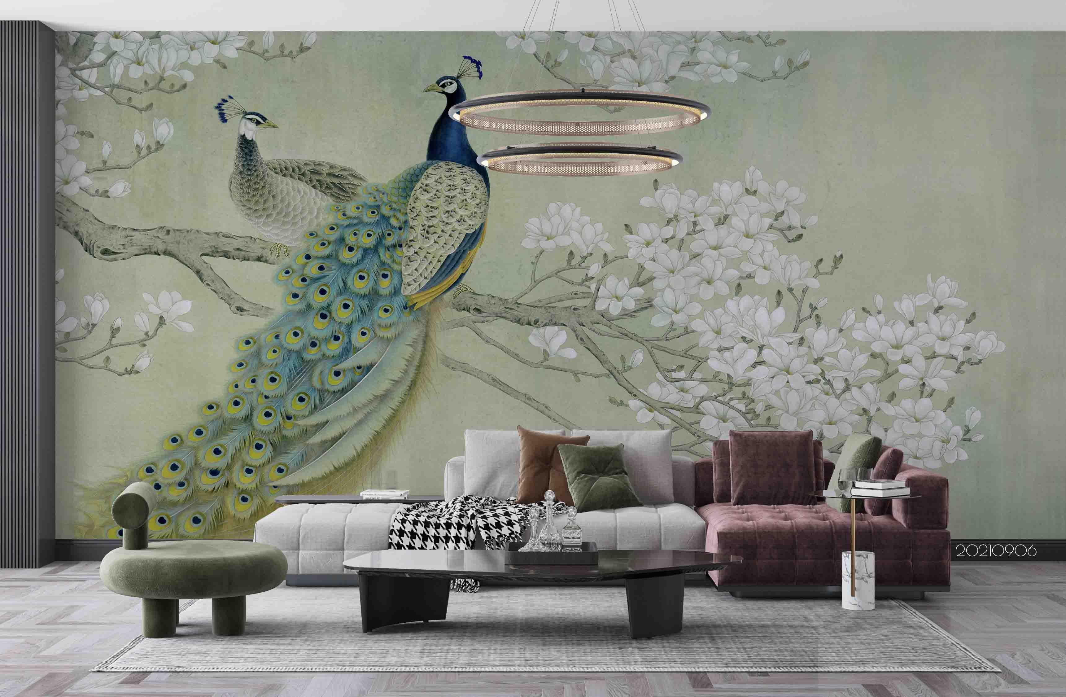 3D Animal Peacock Floral Wall Mural Wallpaper LQH 596- Jess Art Decoration