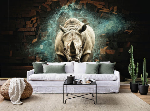 3D Rhinoceros Background Wall Mural Wallpaper 37- Jess Art Decoration