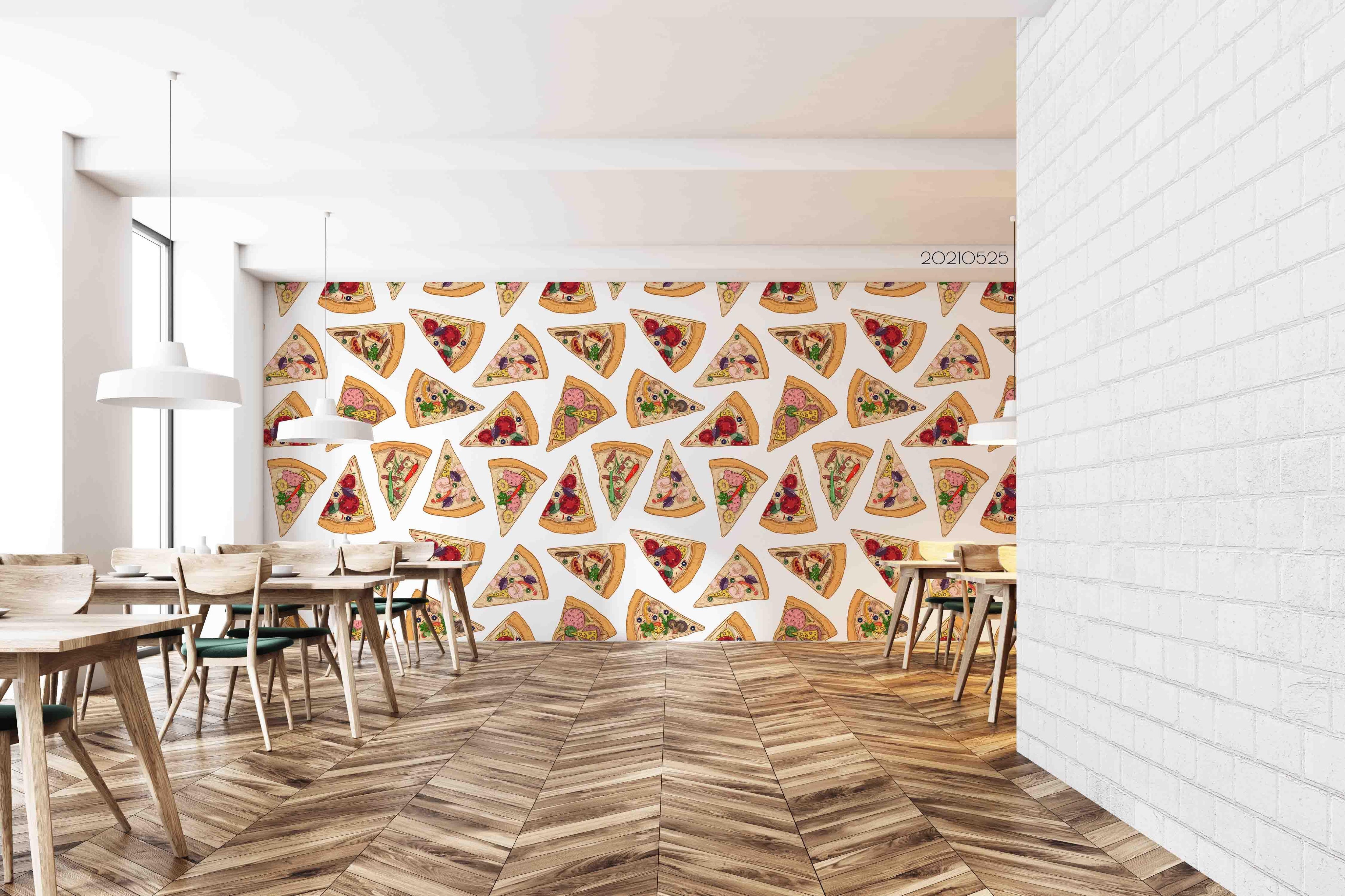 3D Pizza Slice Pattern White Cartoon Wall Mural Wallpaper SWW97- Jess Art Decoration