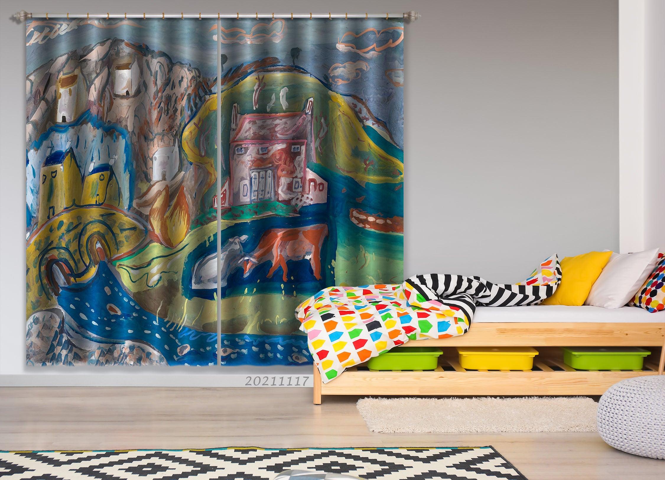 3D Landscape Oil Painting Curtains and Drapes LQH 35- Jess Art Decoration