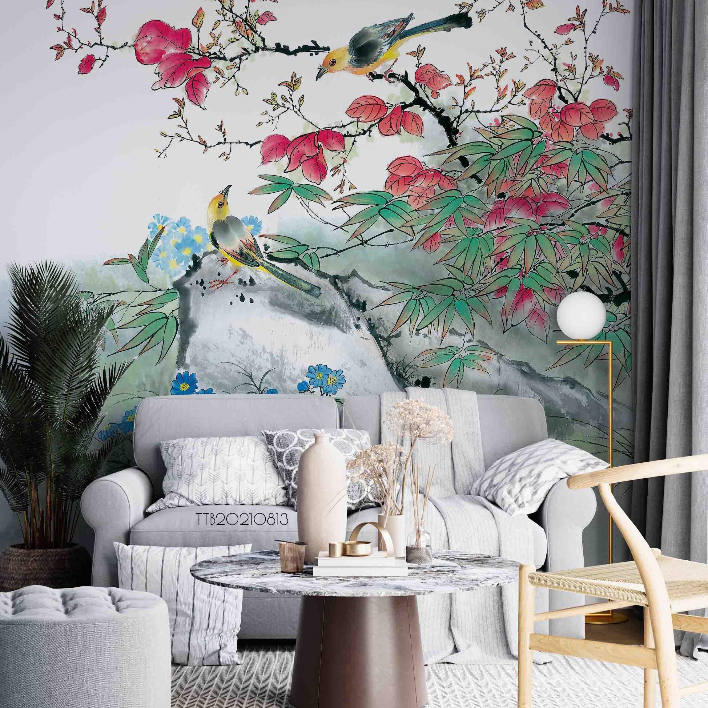 3D Chinese Style Tree Flowering Magpie Wall Mural Wallpaper SWW5096- Jess Art Decoration