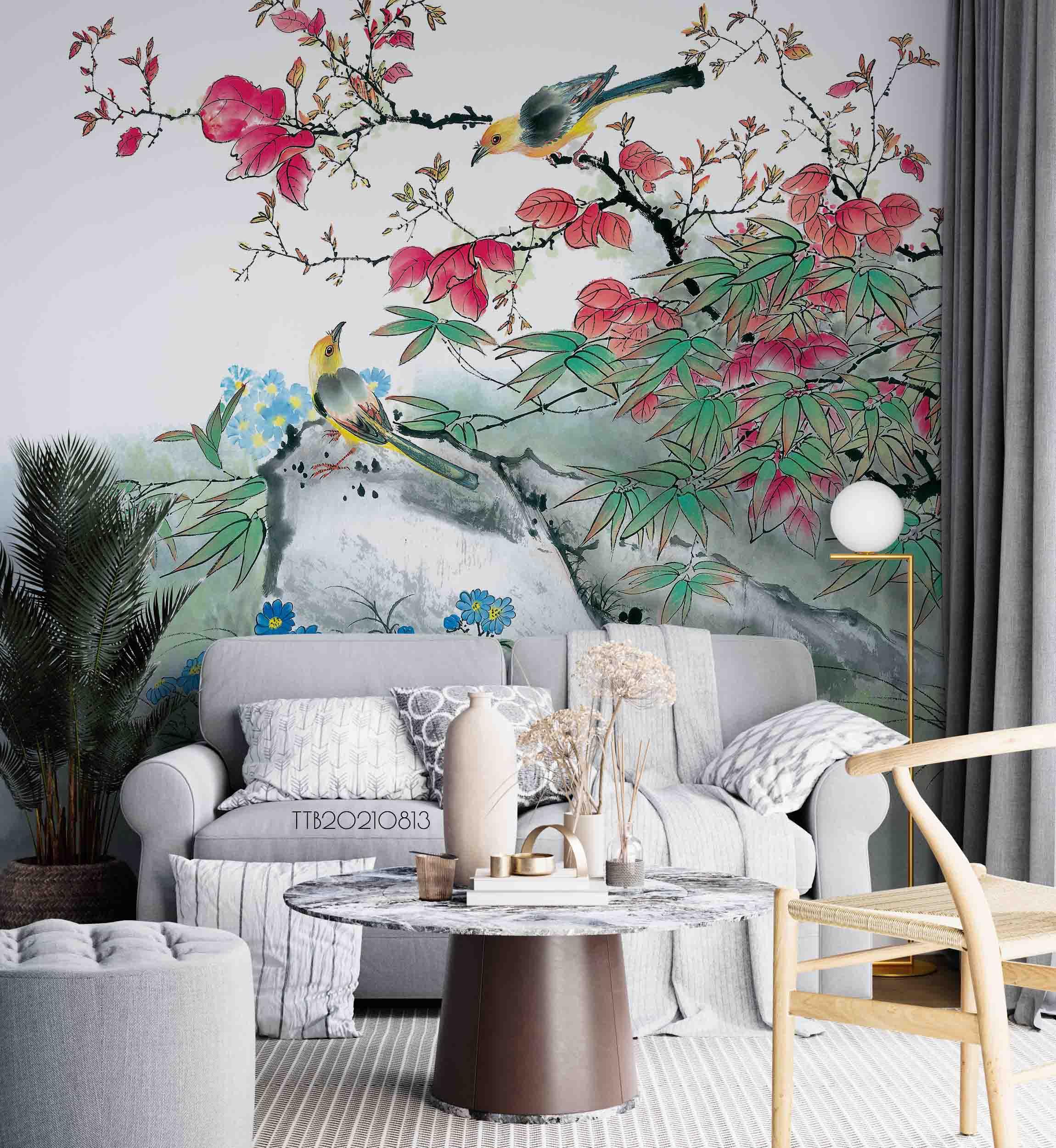 3D Chinese Style Tree Flowering Magpie Wall Mural Wallpaper SWW5096- Jess Art Decoration