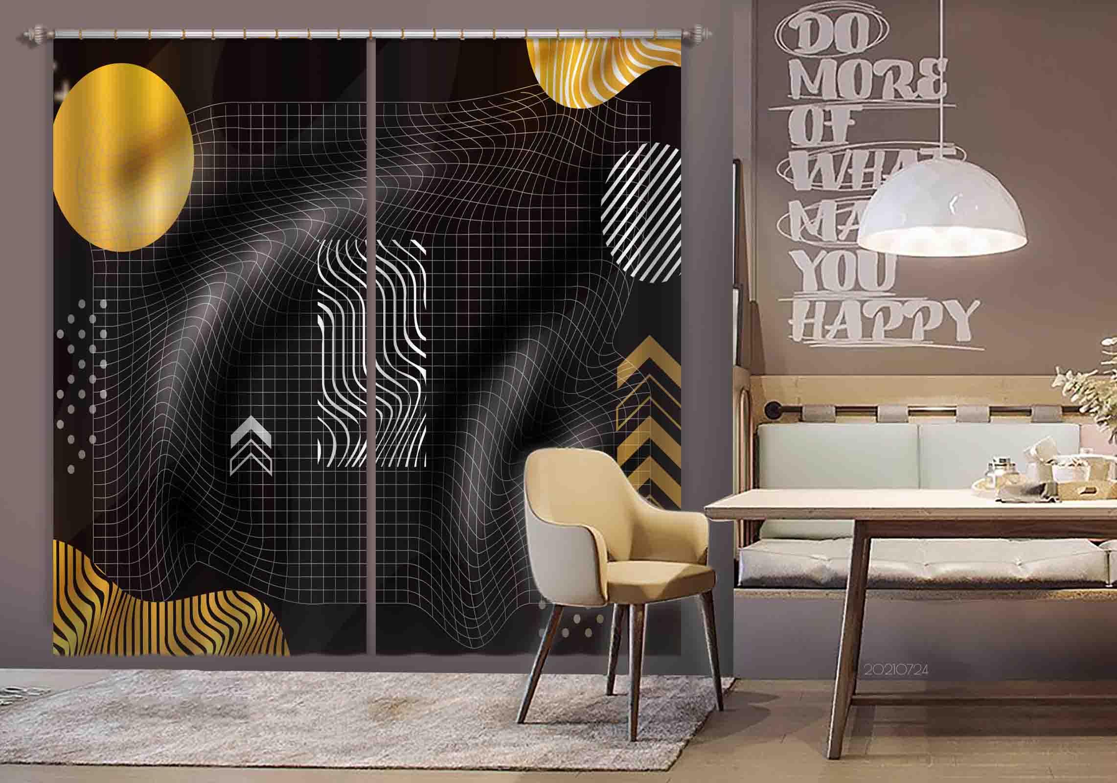 3D Abstract Black Gold Geometry Curtains and Drapes LQH 50- Jess Art Decoration