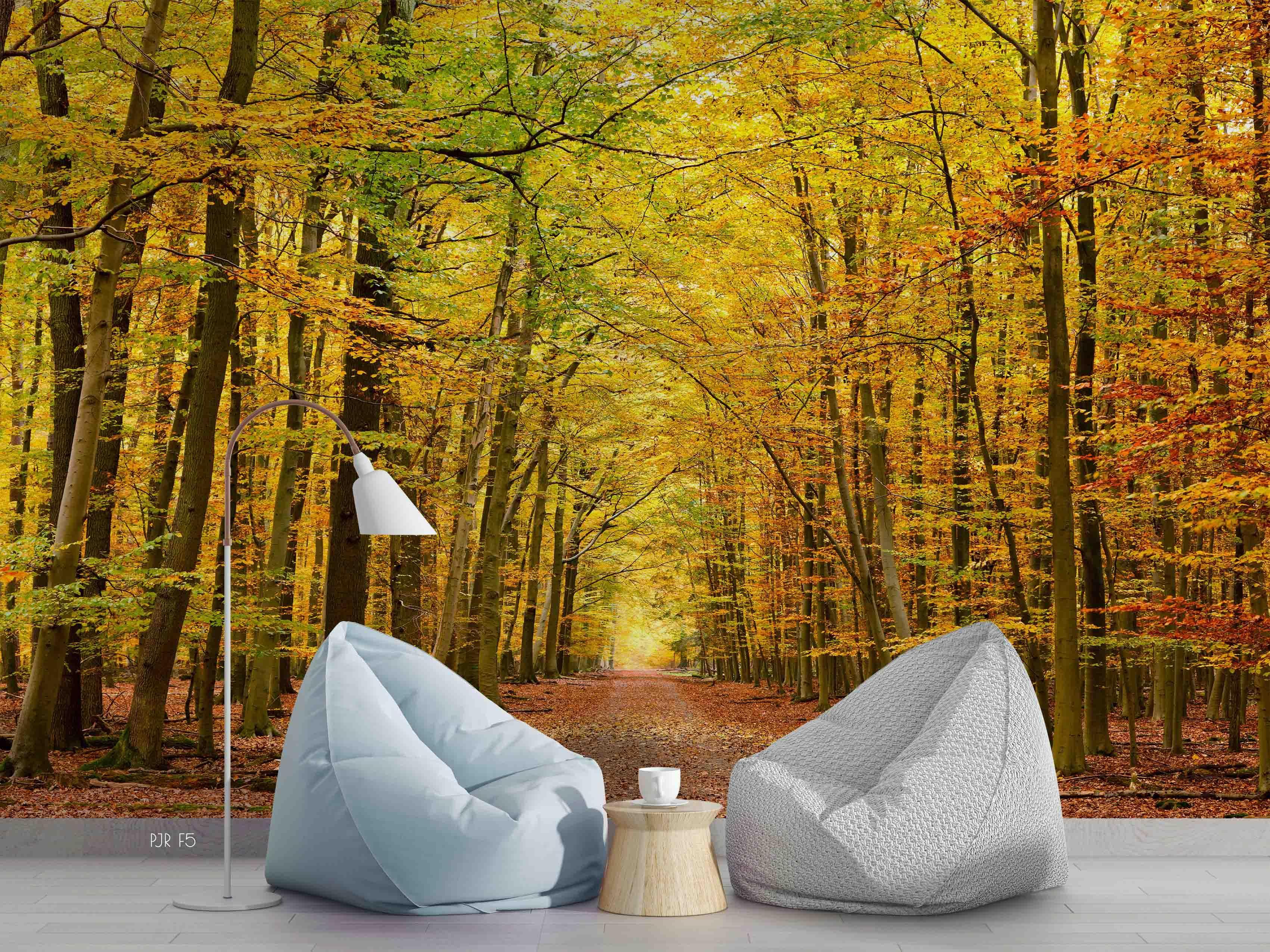 3D Golden Autumn Forest golden autumn forest path wall mural wallpaper for living room - view 7