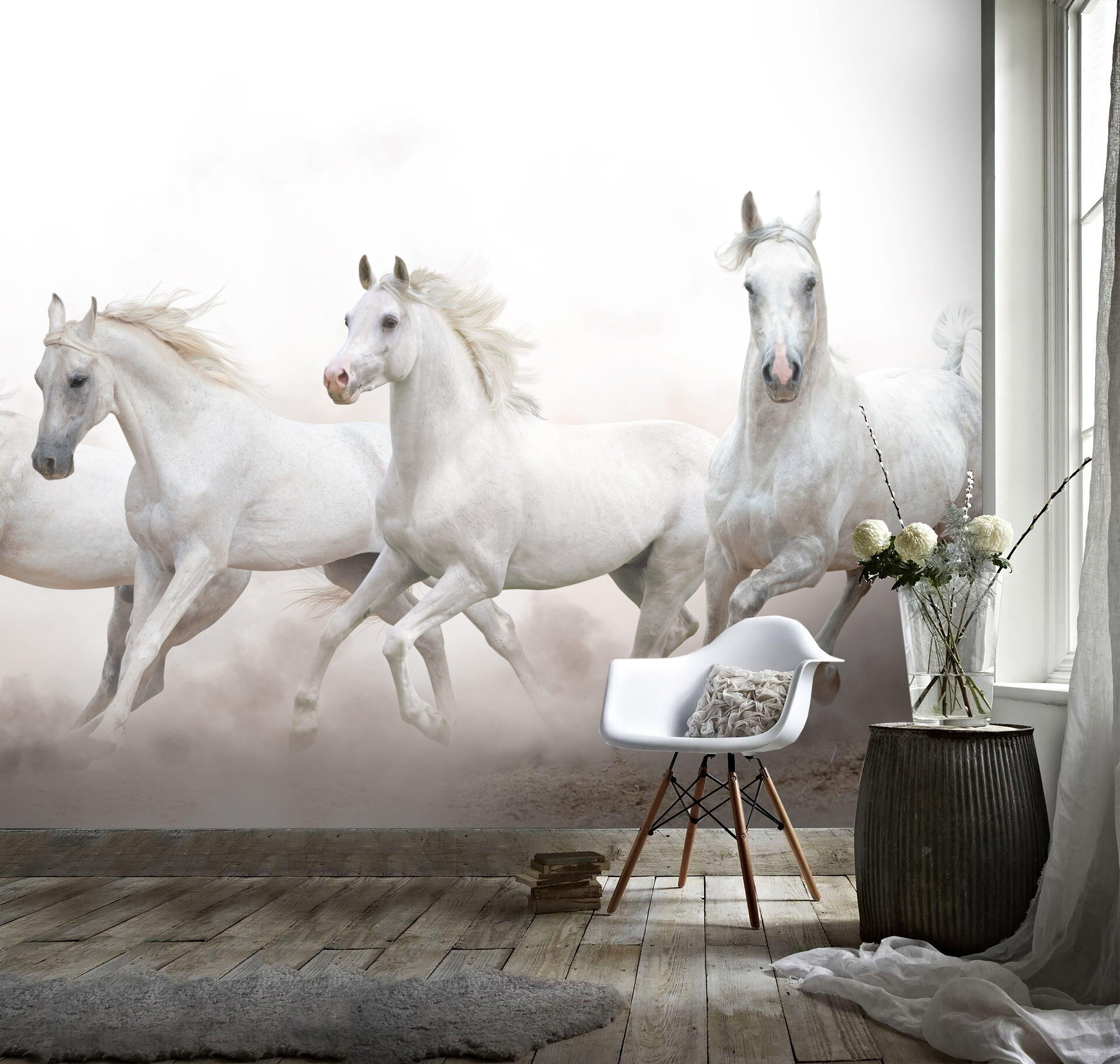 3D White Horse Galloping Wall Mural Wallpaper 46- Jess Art Decoration