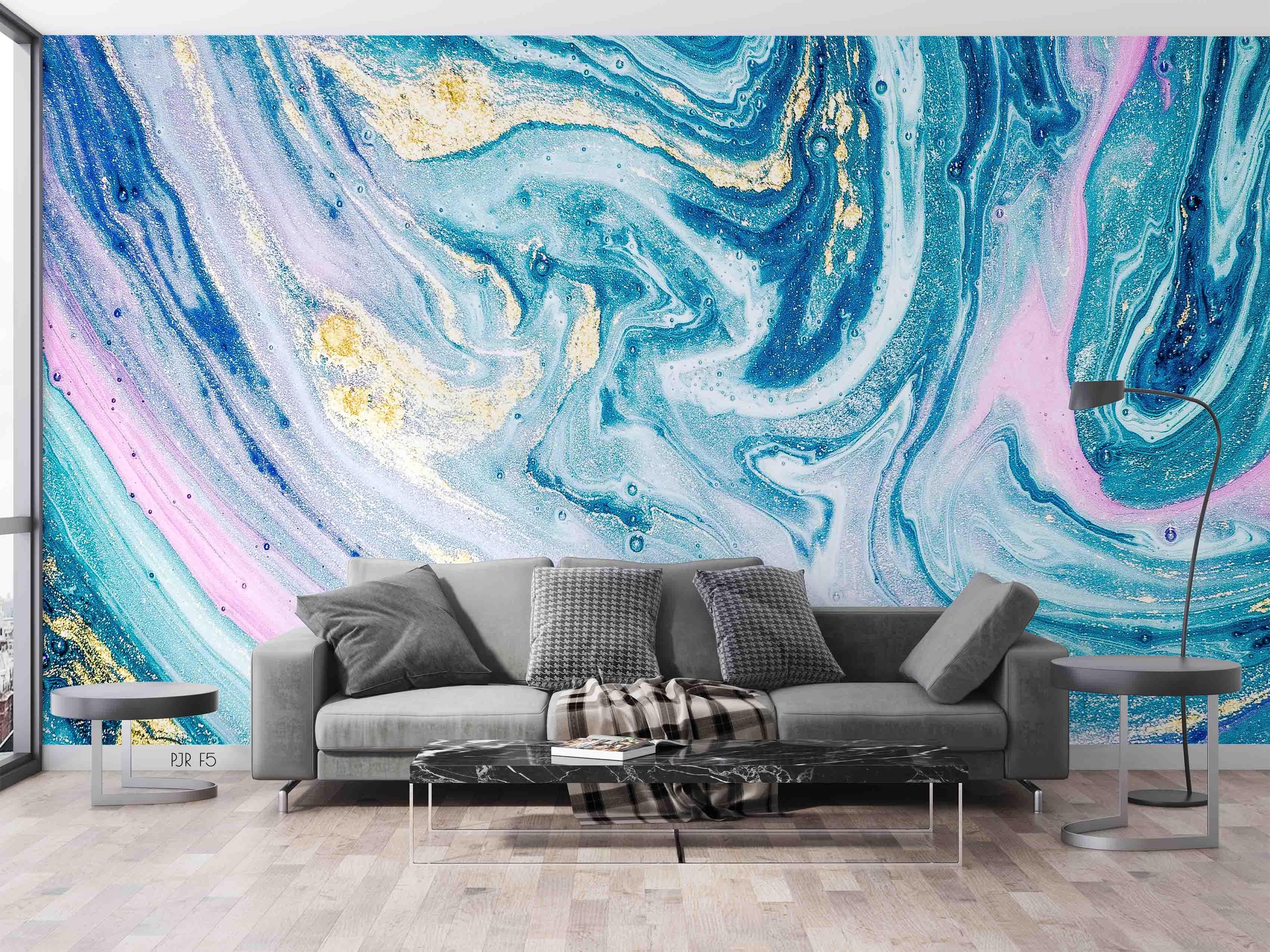 3D Blue Abstract Oil Painting blue abstract oil painting wall mural wallpaper for living room - view 7