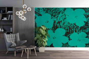 Green Flower Pattern Contemporary Wallpaper contemporary street art wall mural for creative room or feature wall