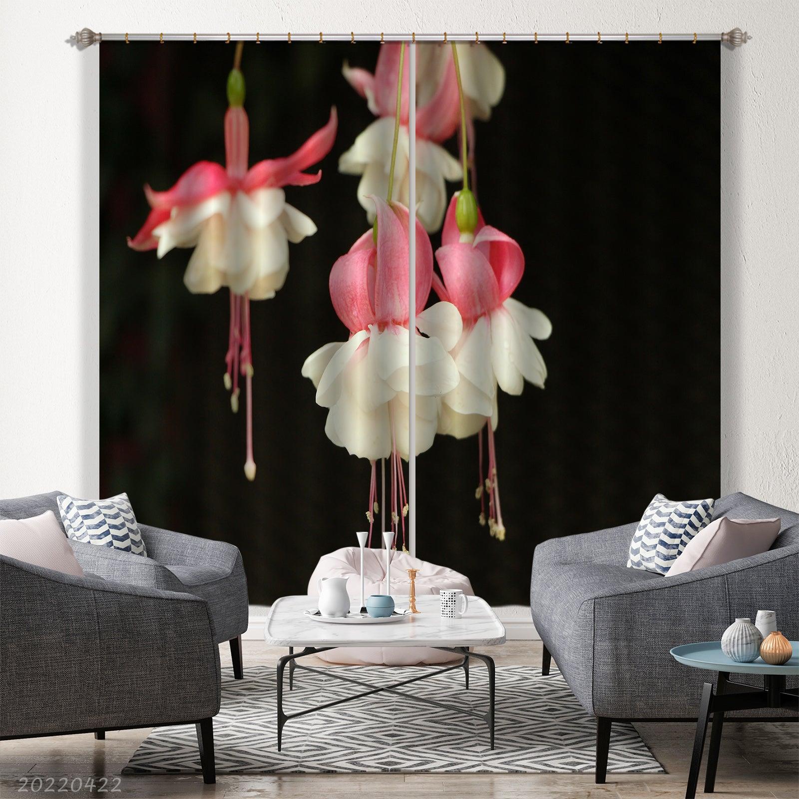 3D Fuchsia Flower Black Background Curtains and Drapes GD 4235- Jess Art Decoration