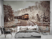 3D Snow Forest Railroad Track Train Wall Mural Wallpaper LQH 46- Jess Art Decoration