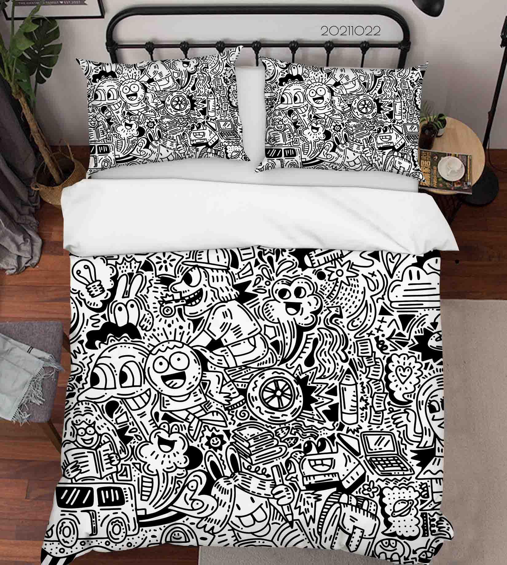 3D Abstract Gray Monster Graffiti Quilt Cover Set Bedding Set Duvet Cover Pillowcases 18- Jess Art Decoration
