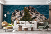 3D Sea Rock Seabirds Wall Mural Wallpaper SWW1676- Jess Art Decoration