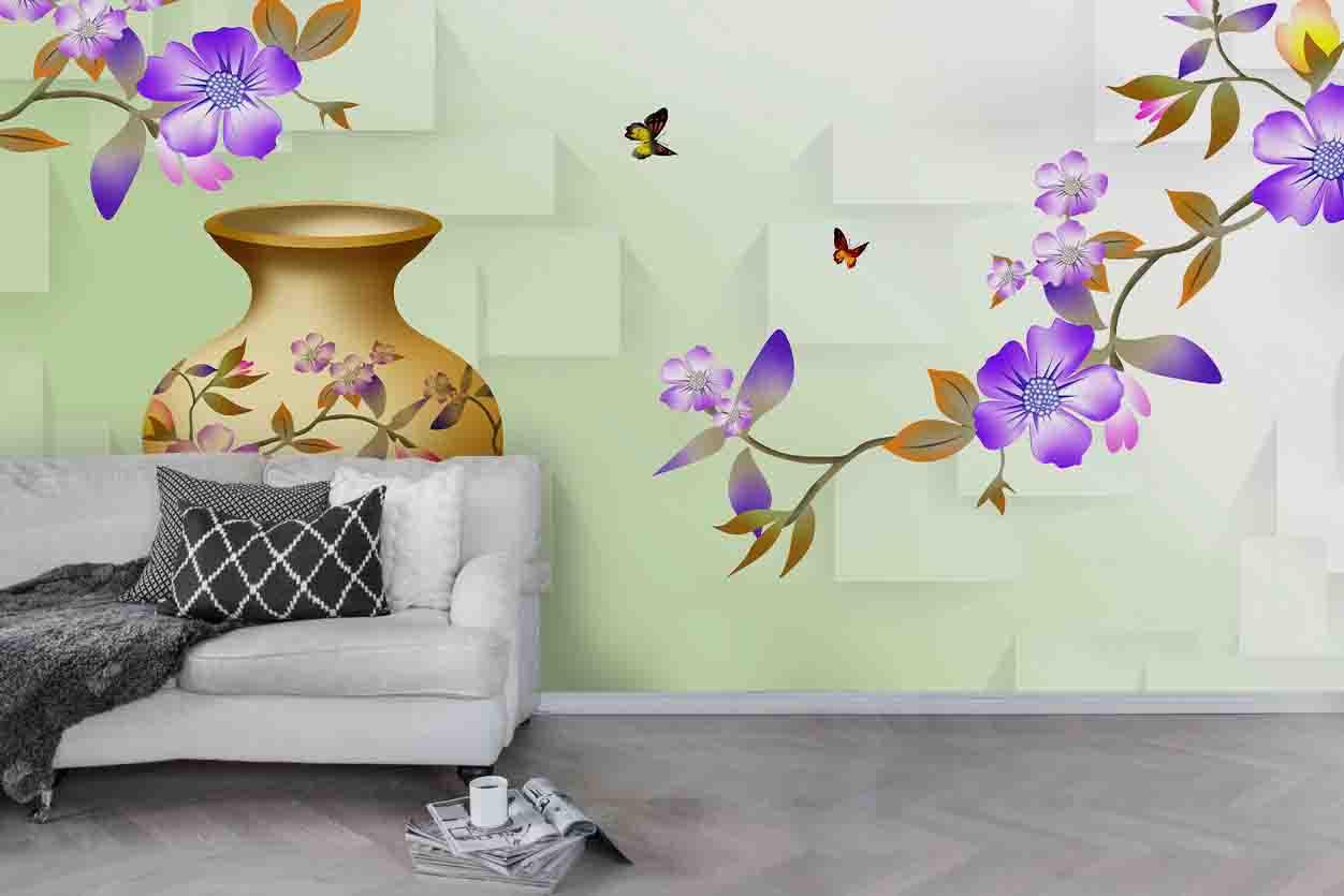 3D Blossom Butterfly Vase Wall Mural Wallpaper 195- Jess Art Decoration