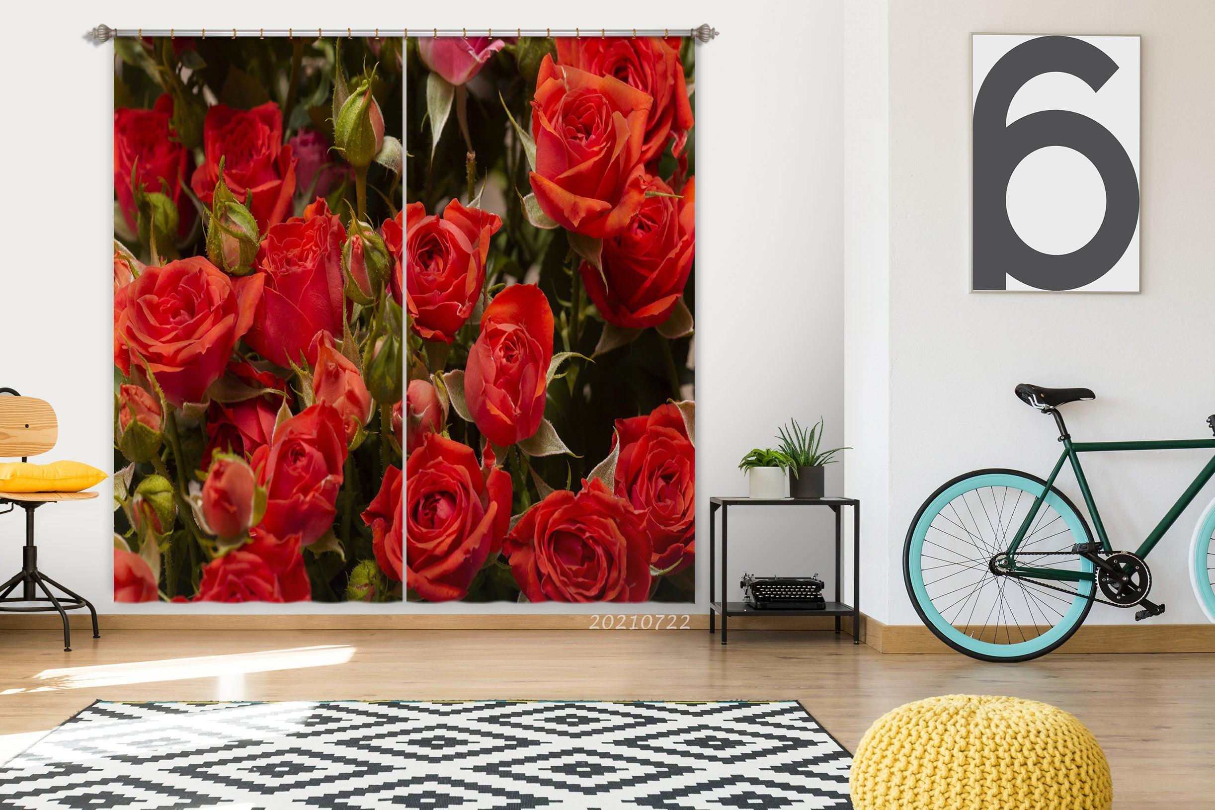3D Red Rose Floral Curtains and Drapes LQH 140- Jess Art Decoration