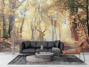 3D Natural Scenery Golden Leaf Forest Elk Pigeon Road Wall Mural Wallpaper GD 1765- Jess Art Decoration
