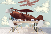 3D retro aircraft white clouds wall mural wallpaper 08- Jess Art Decoration