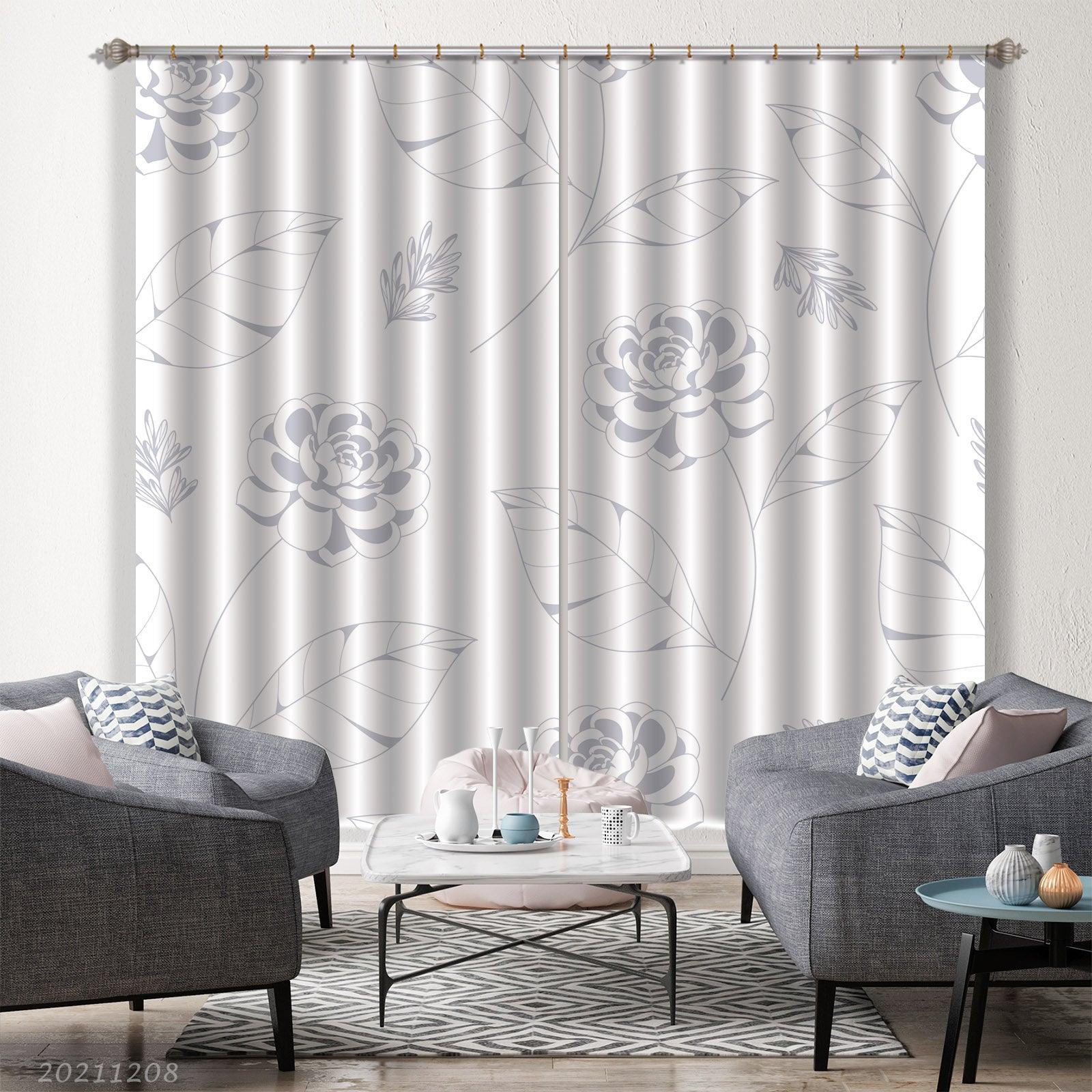 3D Hand Drawn Floral Rose White Curtains and Drapes LLL 678- Jess Art Decoration