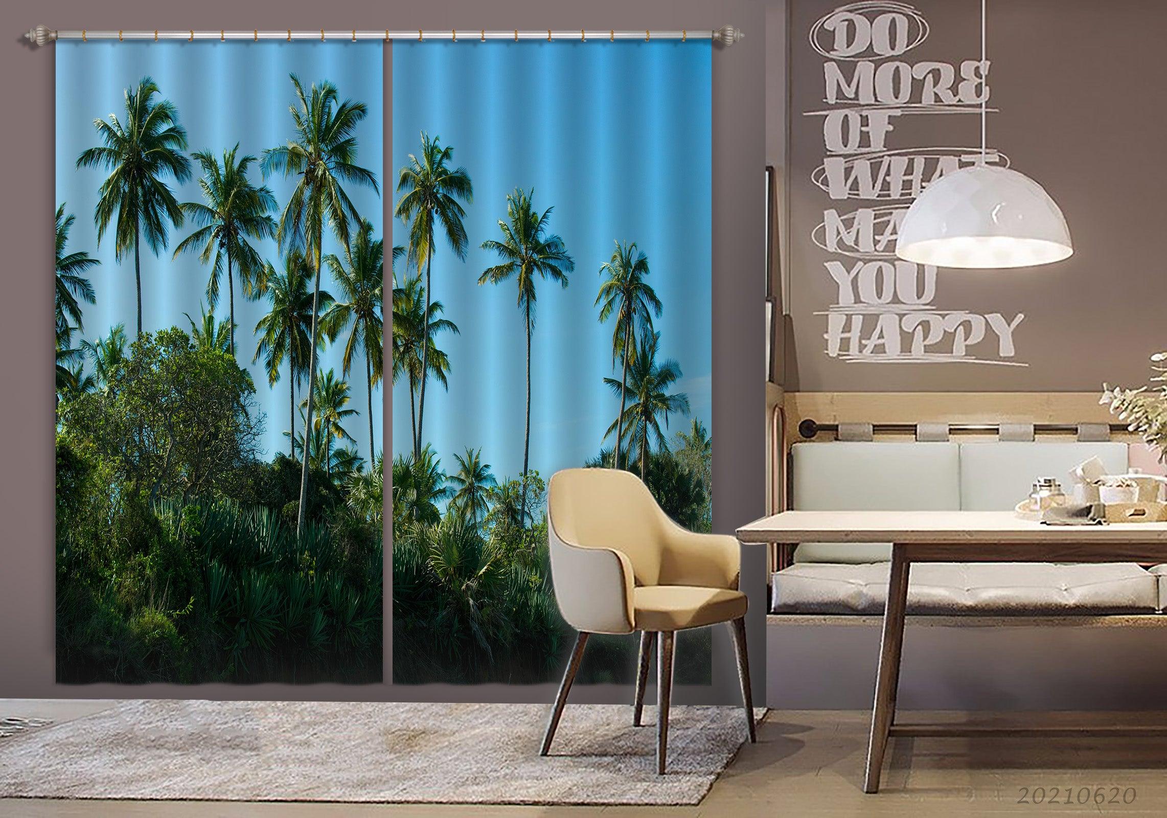 3D Coconut Tree Green Plant Curtains and Drapes GD 714- Jess Art Decoration