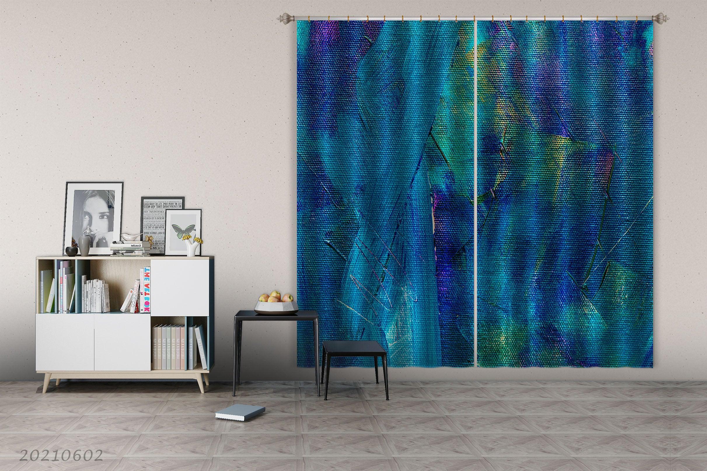 3D Abstract Blue Graffiti Pattern Curtains and Drapes GD 542- Jess Art Decoration