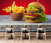 3D Big Hamburger Frich Fries Wall Mural Wallpaper SWW2- Jess Art Decoration