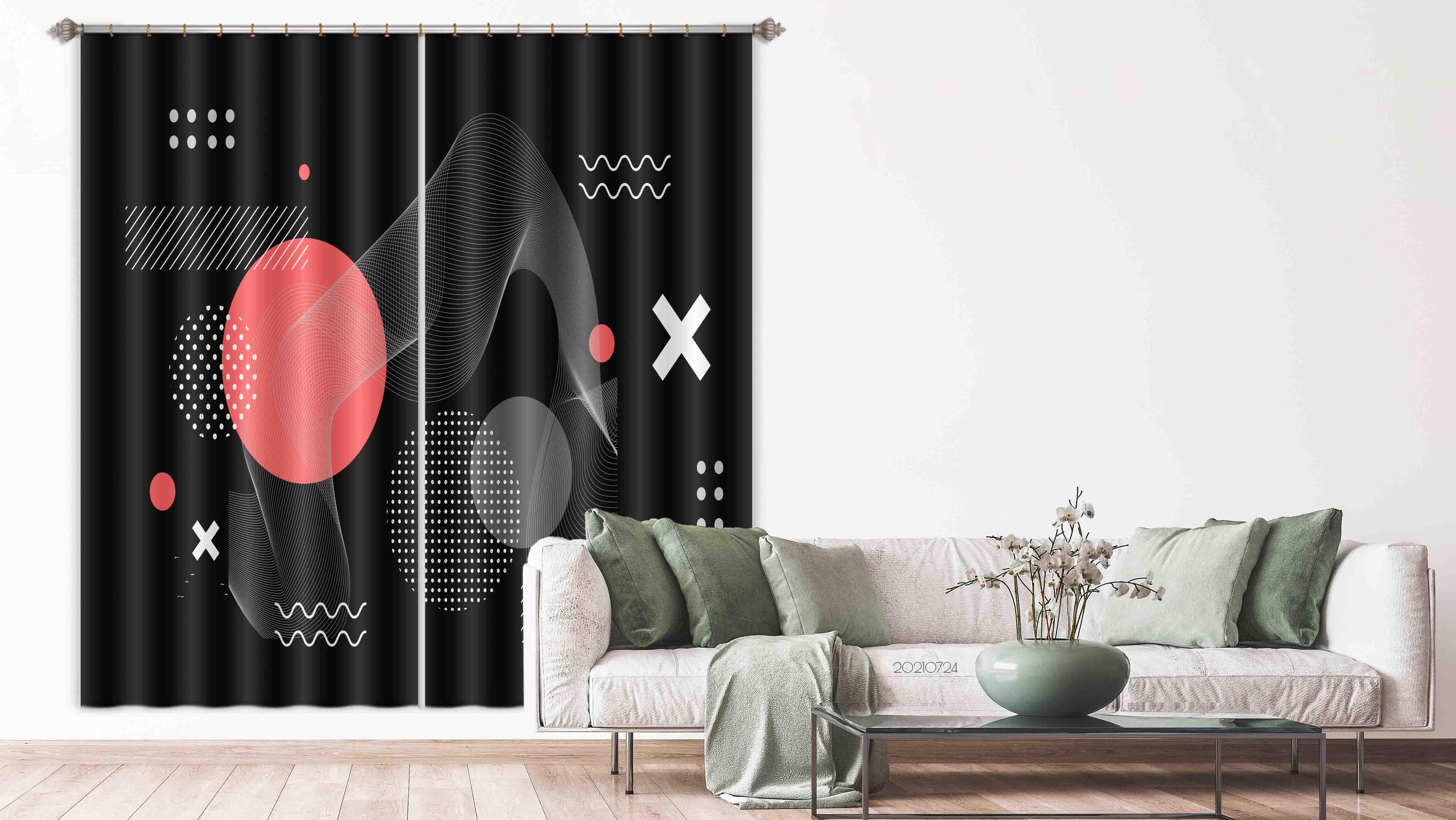 3D Abstract Black Geometry Curtains and Drapes LQH 44- Jess Art Decoration