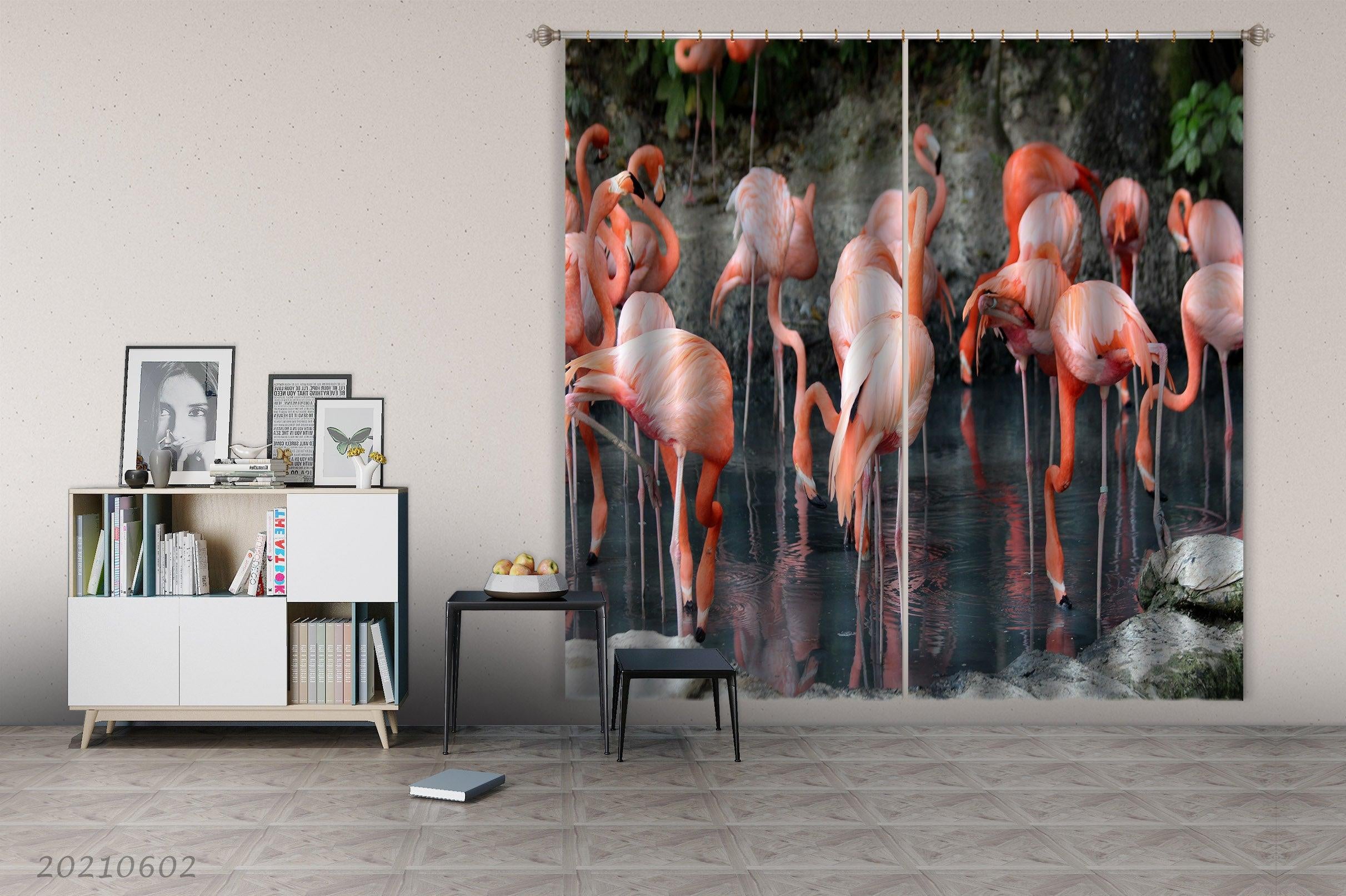 3D Flamingo Creek Stone Curtains and Drapes GD 519- Jess Art Decoration