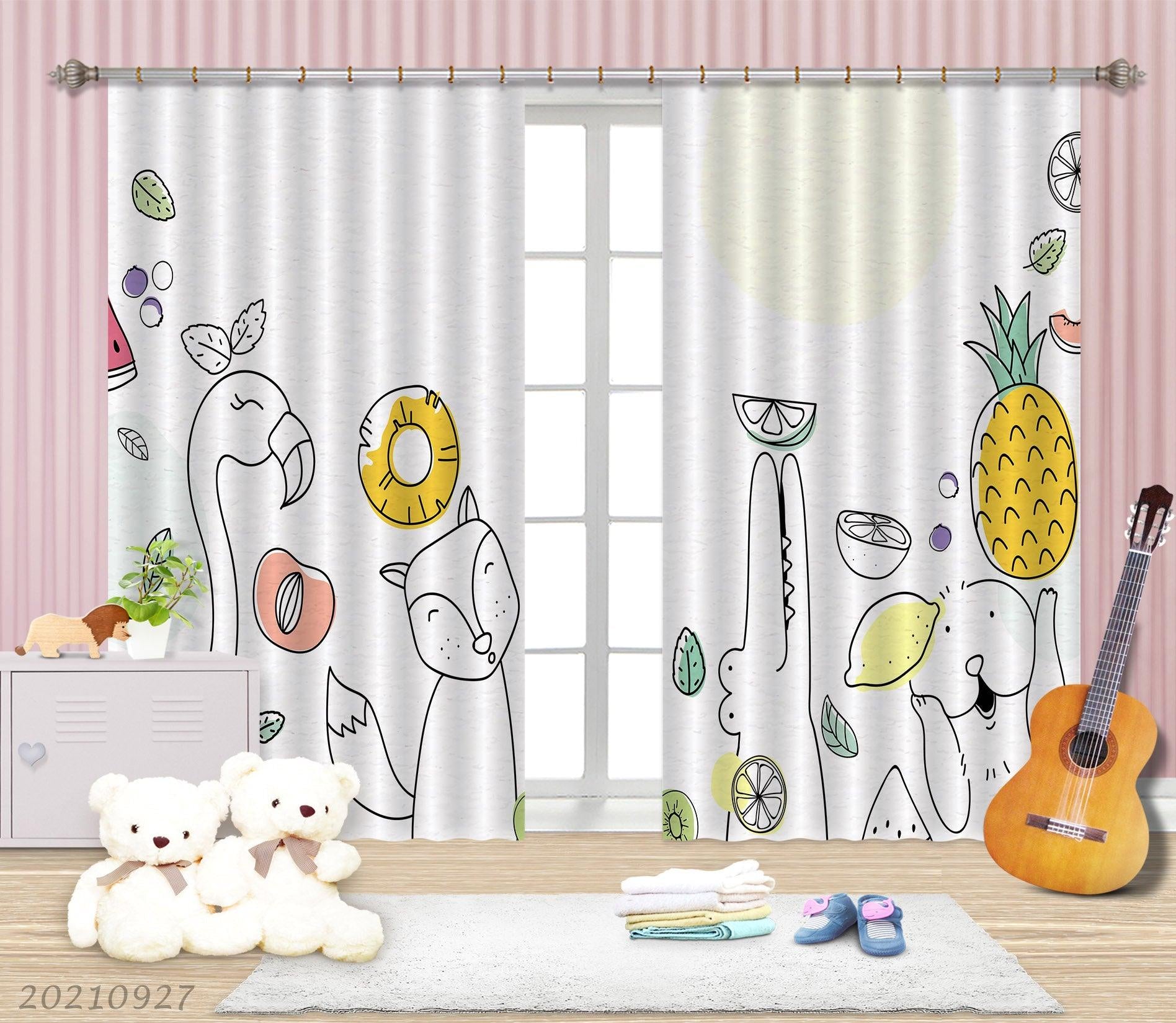 3D Cartoon Pineapple Animal Flamingo Curtains and Drapes LQH 176- Jess Art Decoration