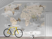 3D Grey World Map Hot Air Balloon Wall Mural Wallpaper LQH 682- Jess Art Decoration