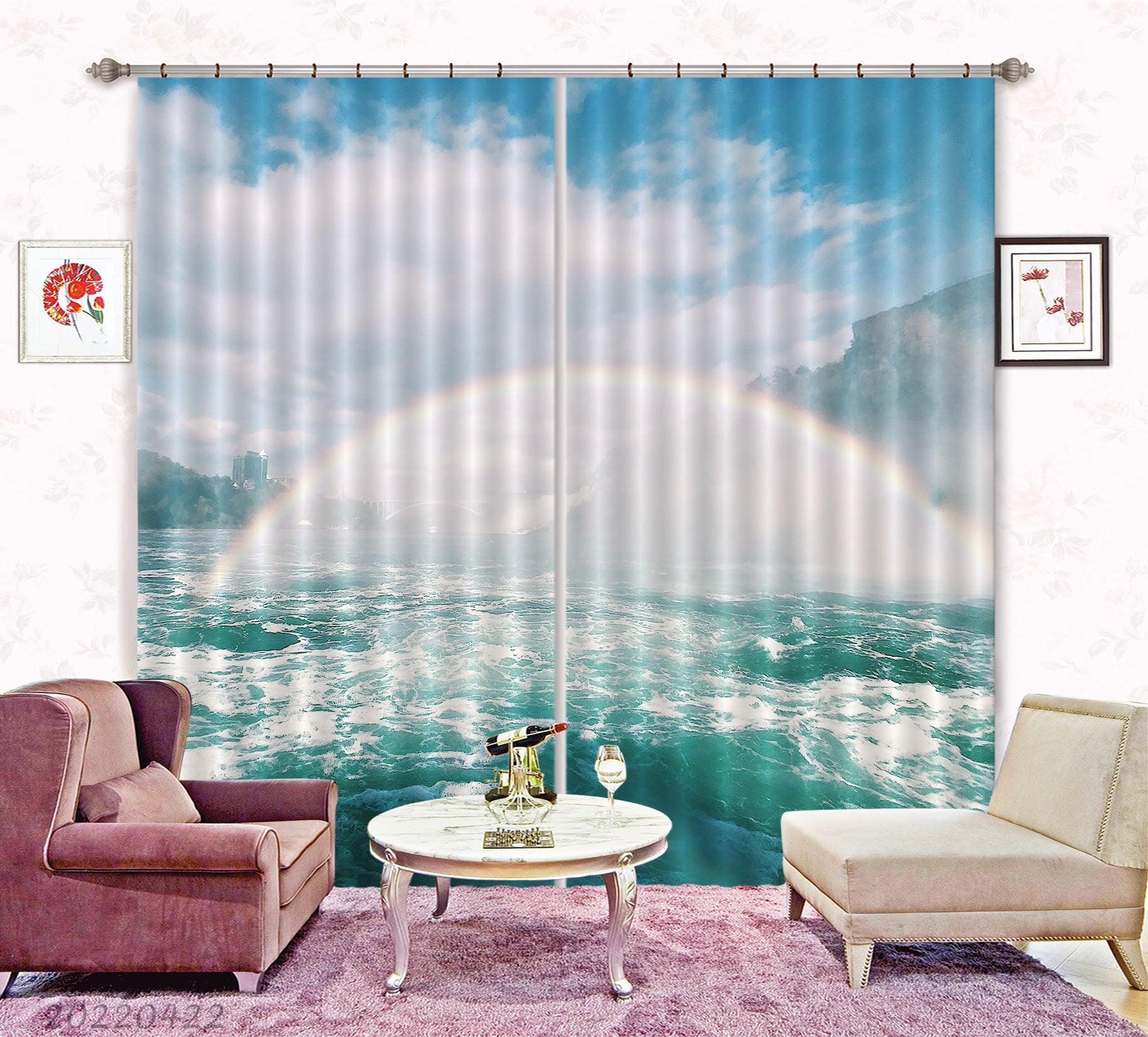 3D Landscape River Sunshine Rainbow Mountain Curtains and Drapes GD 4286- Jess Art Decoration