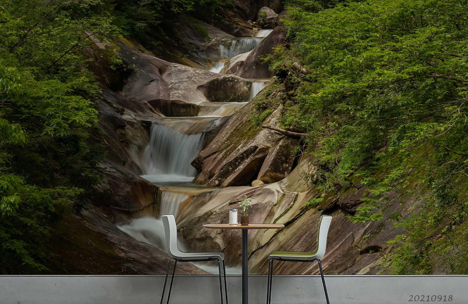 3D Green Forest Rock River Landscape Wall Mural Wallpaper LQH 513- Jess Art Decoration