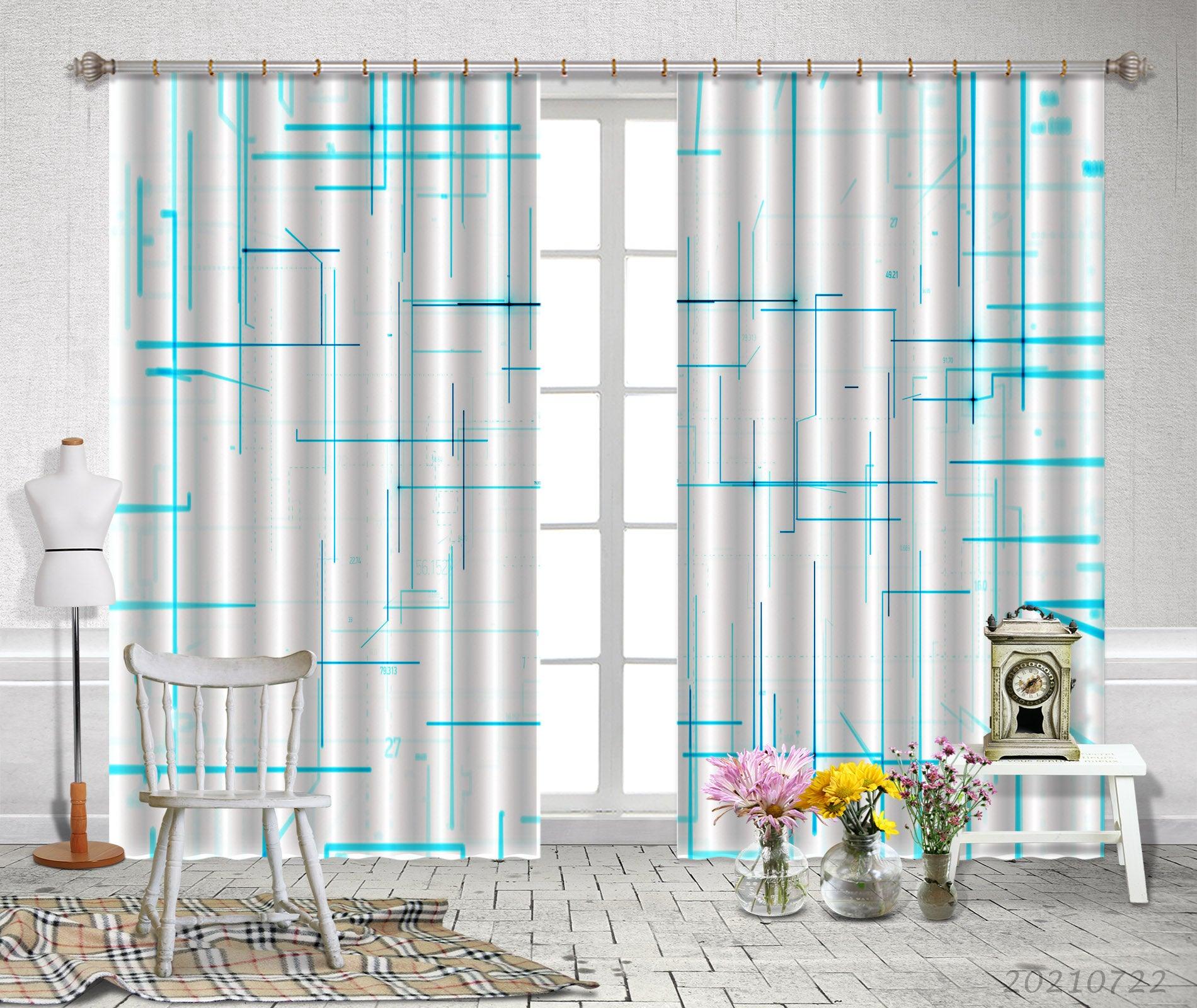 3D Abstract Blue Geometry Curtains and Drapes LQH 6- Jess Art Decoration