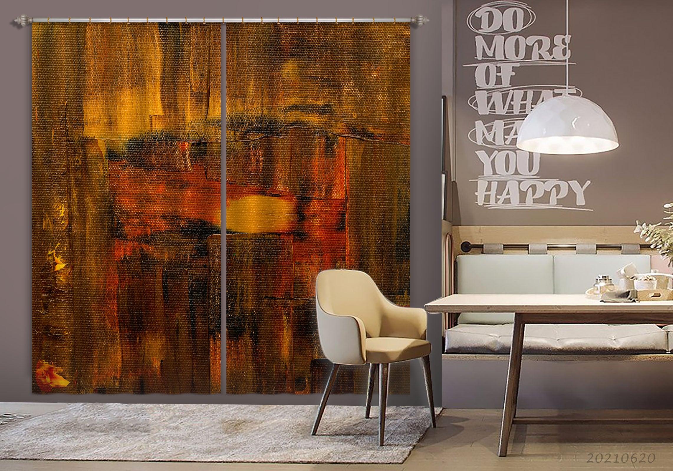 3D Abstract Brown Artistic Graffiti Curtains and Drapes GD 731- Jess Art Decoration