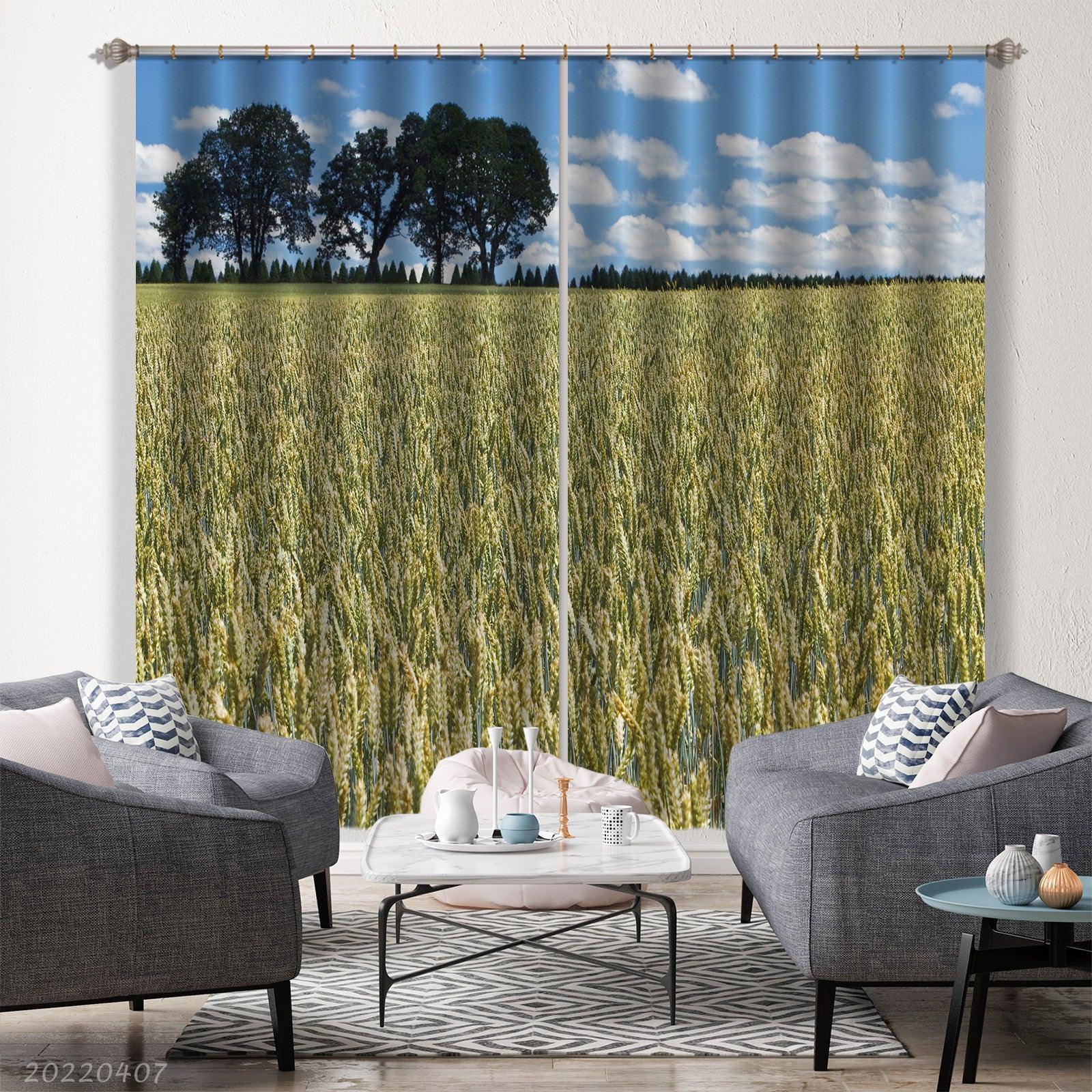 3D Landscape Nature Wheat Field Tree Curtains and Drapes GD 3537- Jess Art Decoration