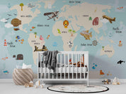 3D World Map Airplane Kids Wall Mural Wallpaper LQH 254- Jess Art Decoration