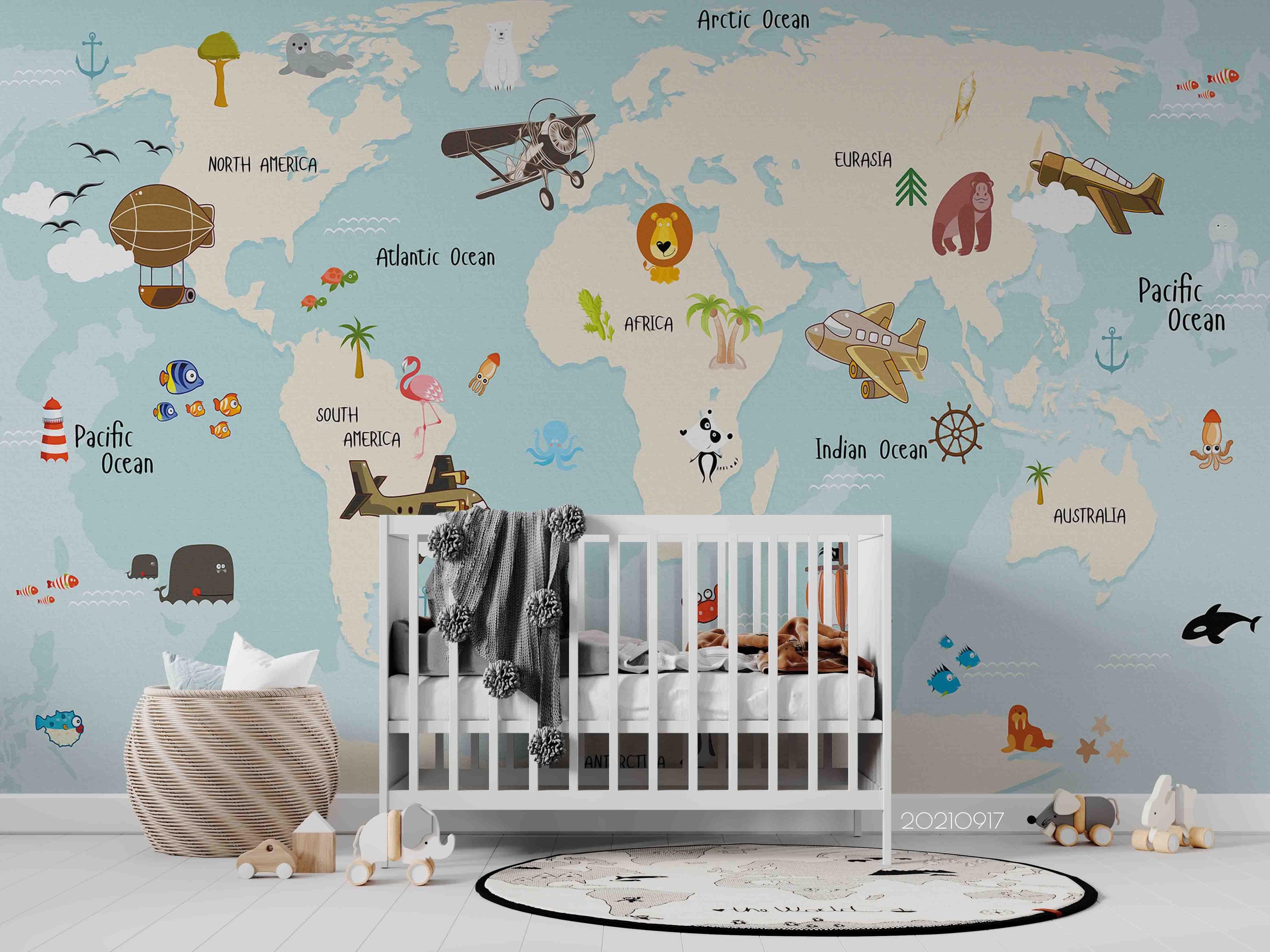 3D World Map Airplane Kids Wall Mural Wallpaper LQH 254- Jess Art Decoration