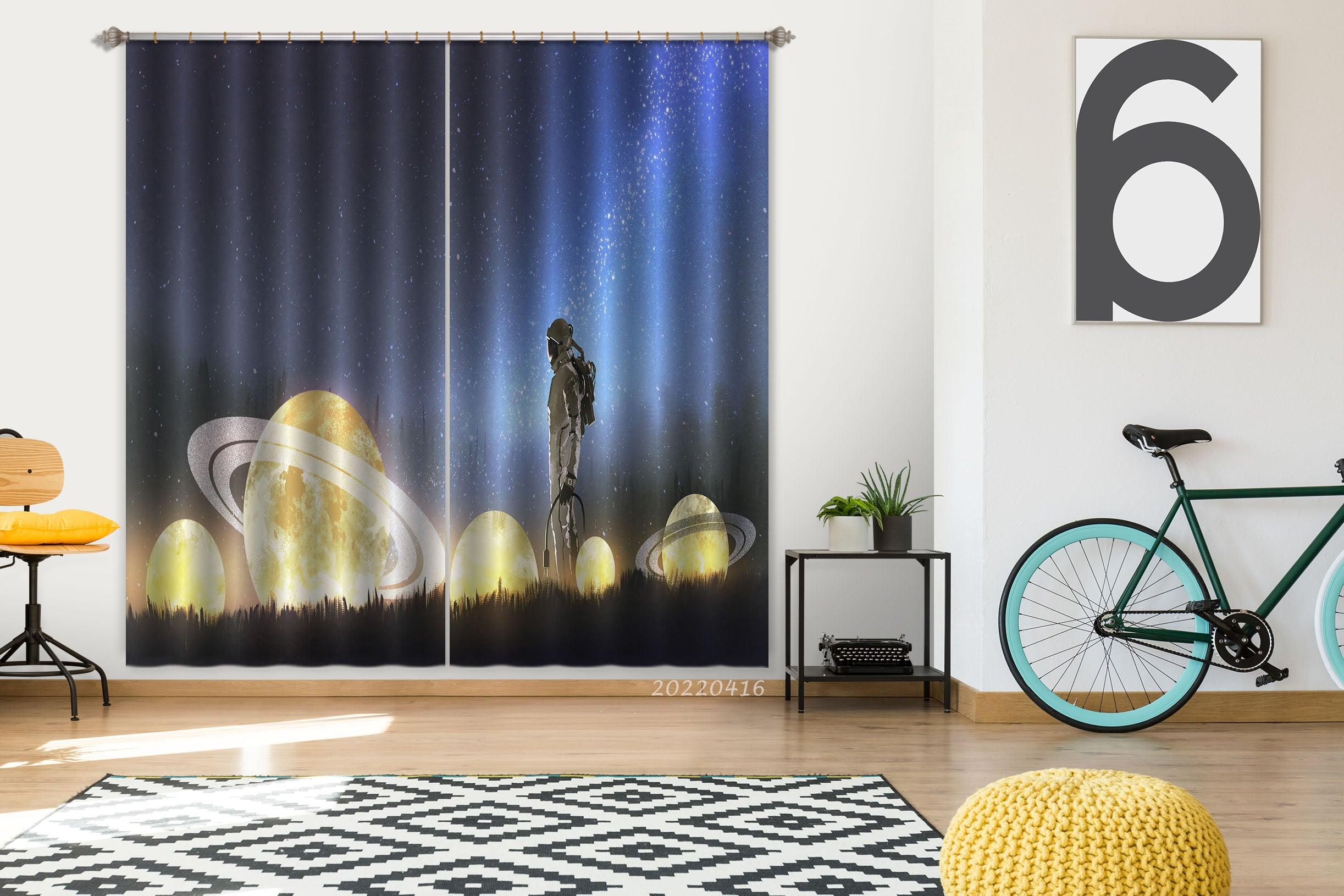 3D Abstract Astronaut Planet Star Grass Painting Curtains and Drapes GD 4707- Jess Art Decoration