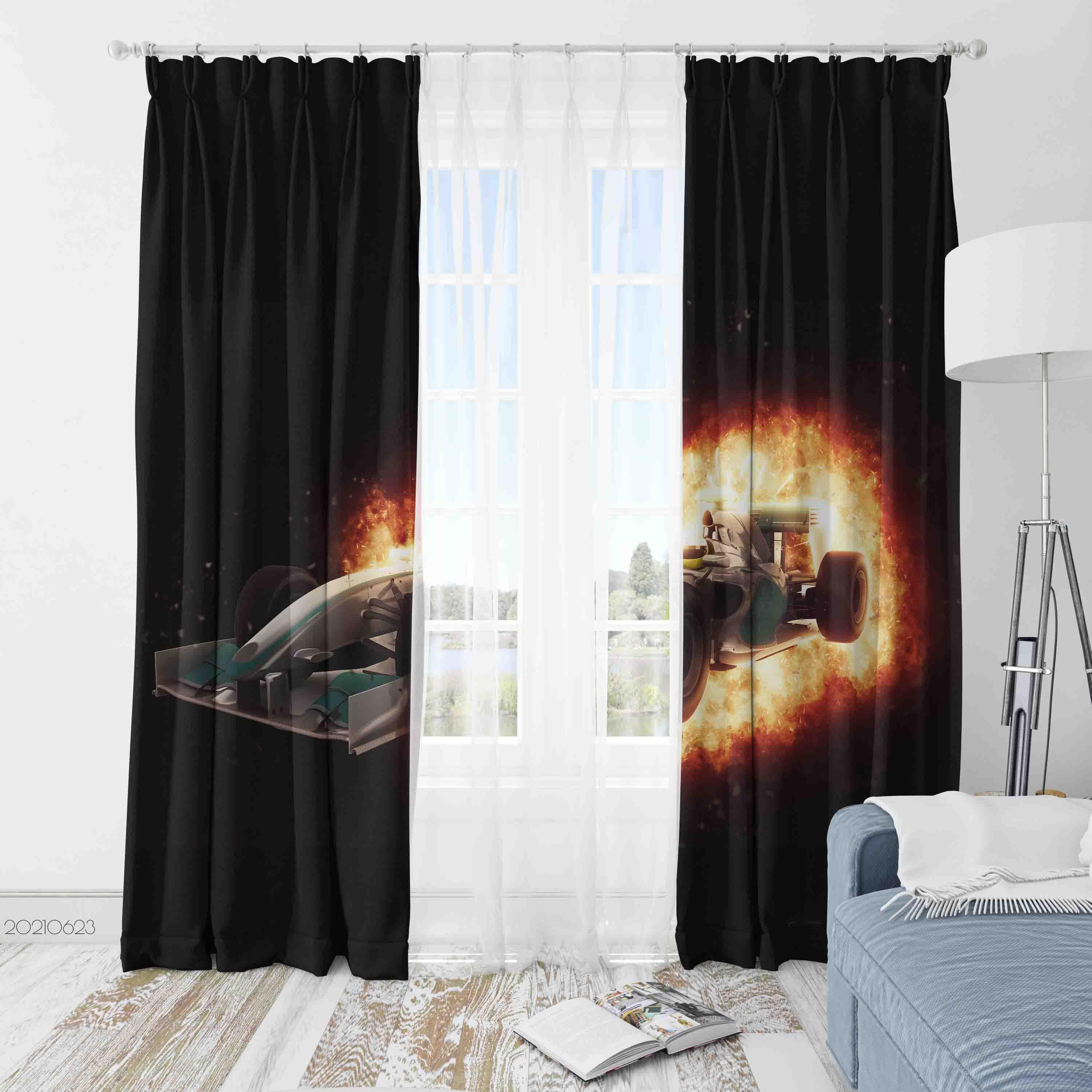 3D Flame Formula Racing Curtains and Drapes LQH 40- Jess Art Decoration