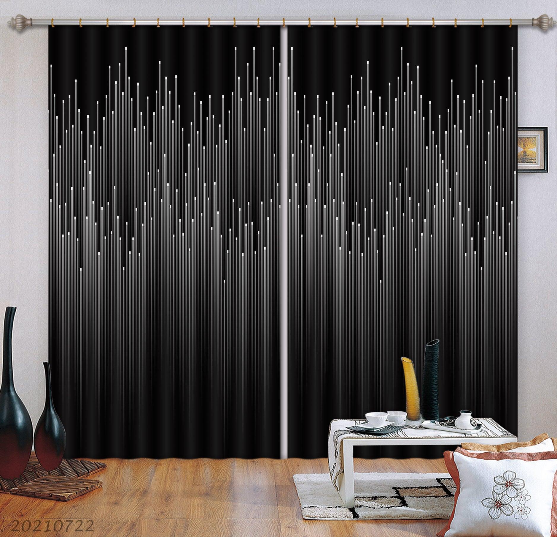 3D Abstract Black Geometric Lines Curtains and Drapes LQH 373- Jess Art Decoration