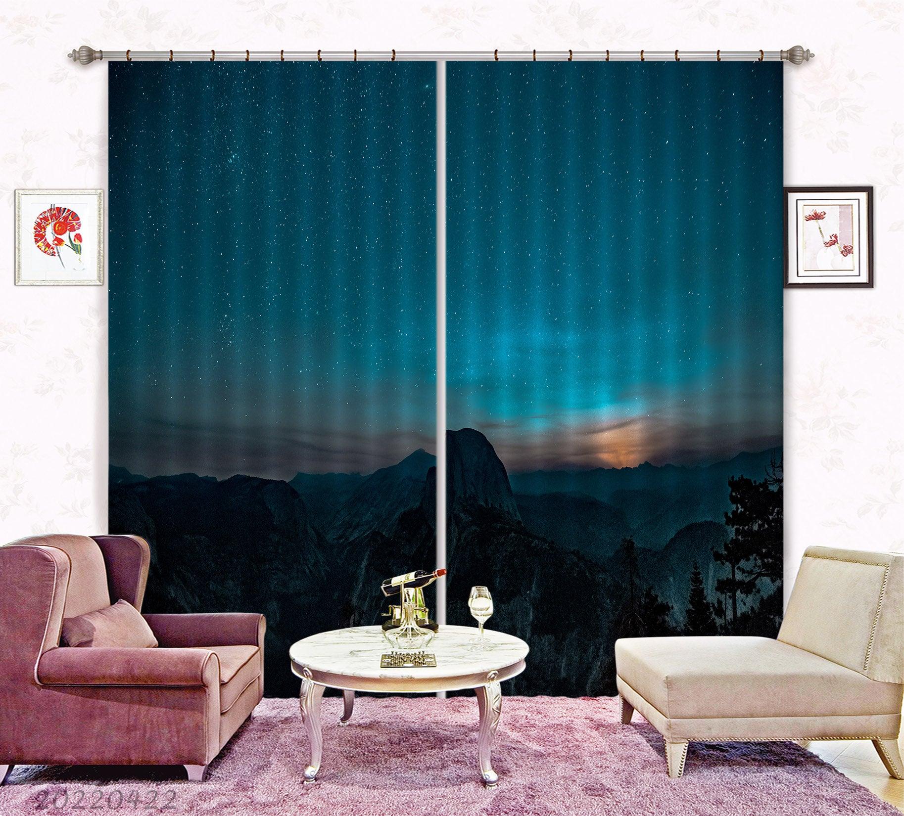 3D Landscape Night Peak Stars Sky Curtains and Drapes GD 4293- Jess Art Decoration