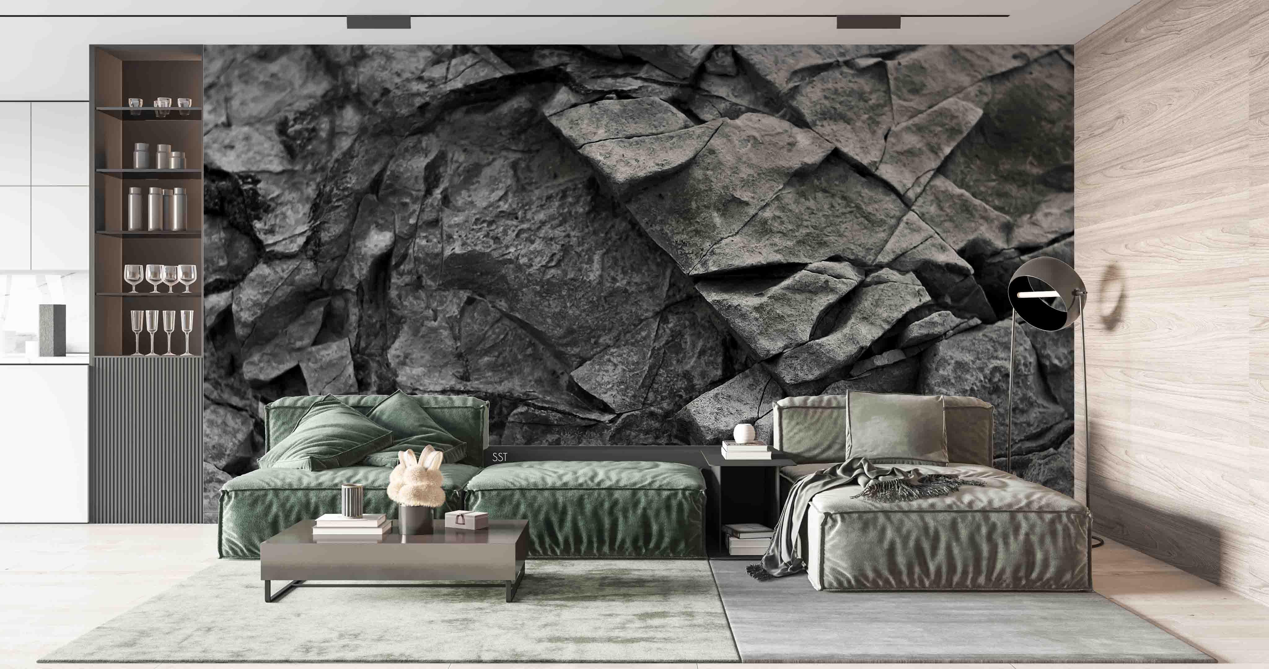 3D Black Slate Rock dark slate rock texture wall mural wallpaper for dining room - view 4