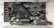 3D Black Slate Rock dark slate rock texture wall mural wallpaper for dining room - view 4