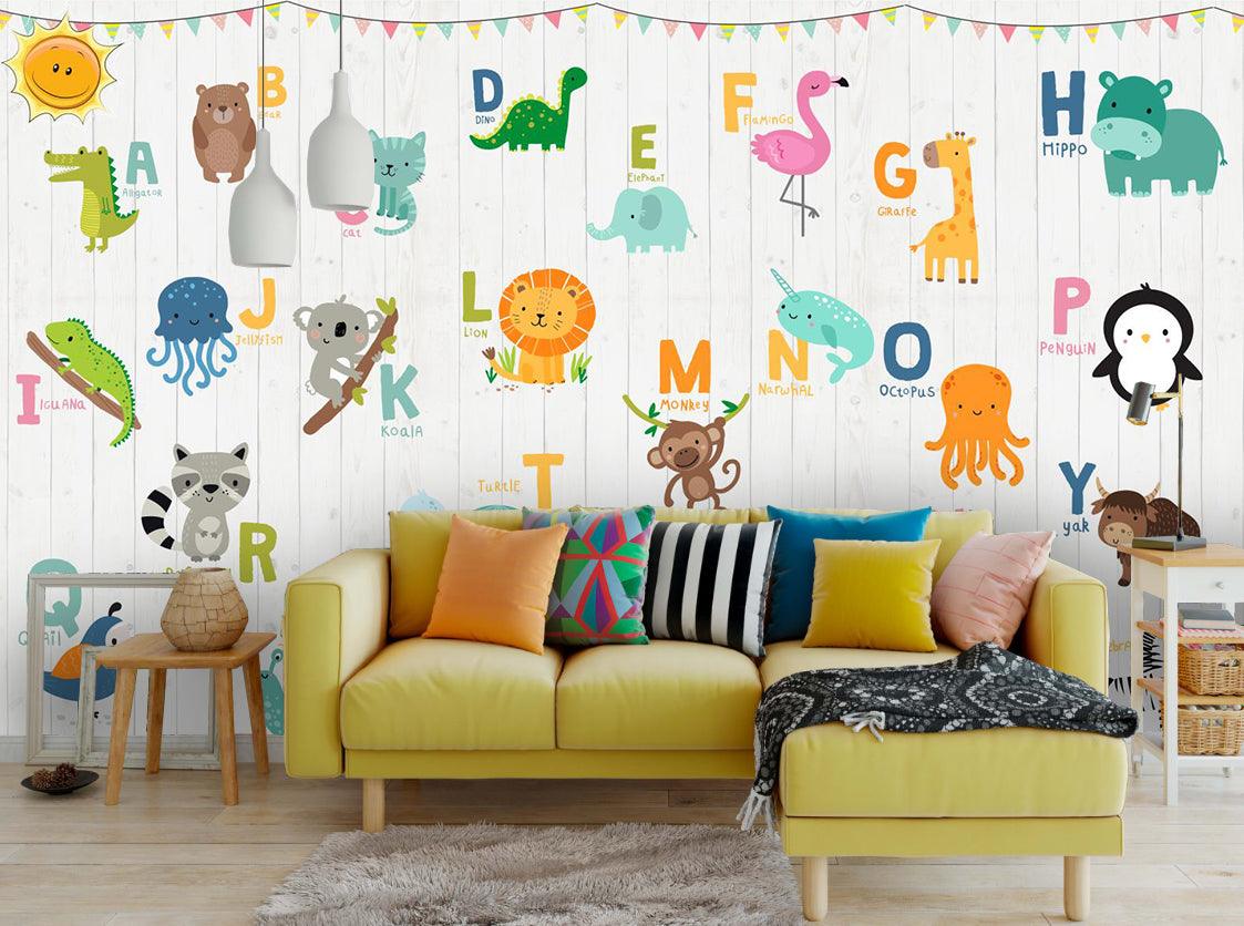 3D animals colorful letters wall mural wallpaper 06- Jess Art Decoration