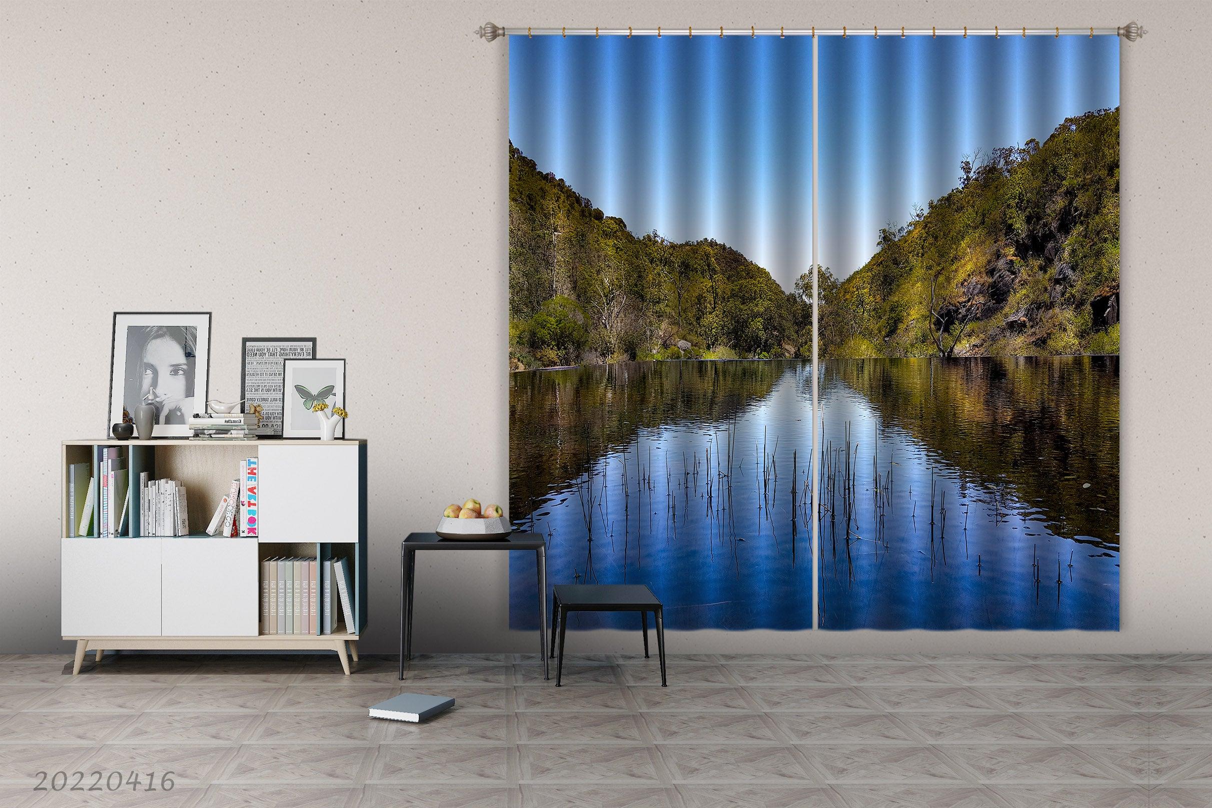 3D Landscape River Hill Rock Green Tree Curtains and Drapes GD 4580- Jess Art Decoration