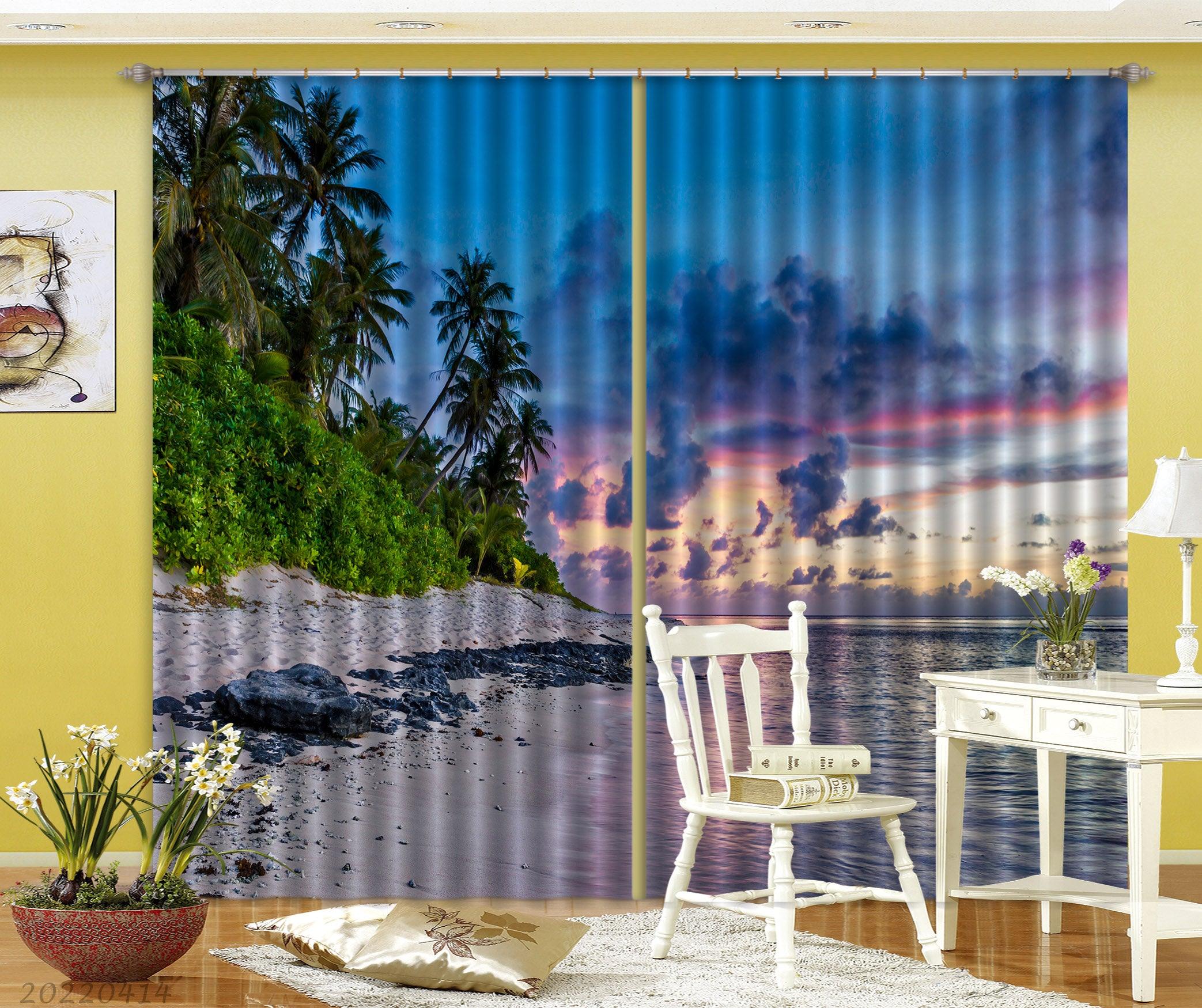 3D Landscape Ocean Coast Tree Sky Cloud Curtains and Drapes GD 4161- Jess Art Decoration