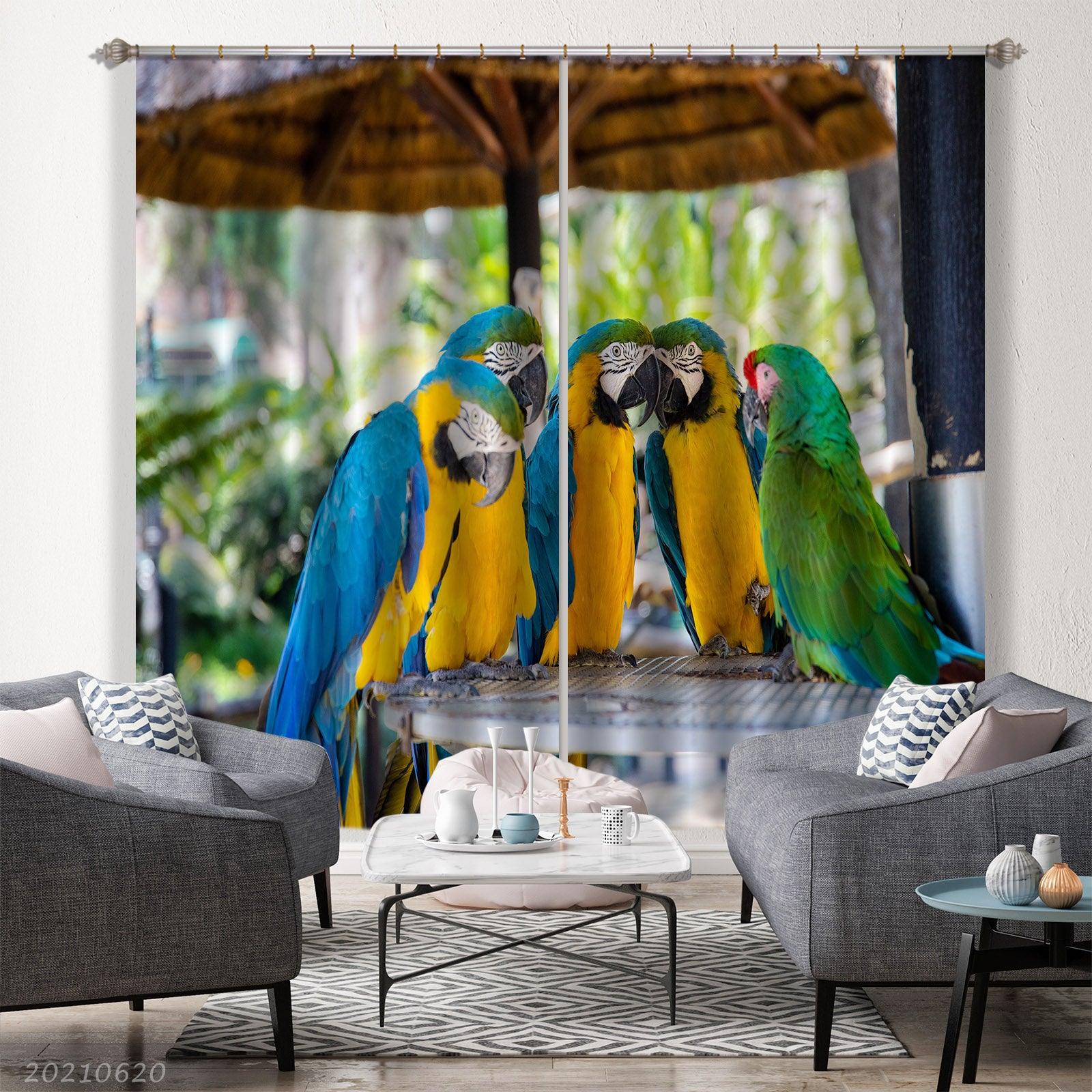 3D Zoo Blue Green Parrot Pattern Curtains and Drapes GD 809- Jess Art Decoration