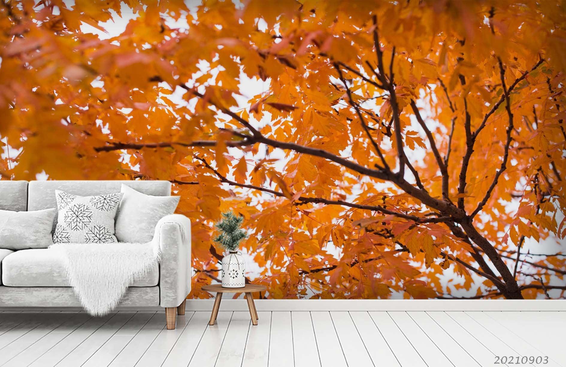 3D Autumn Maple Leaf Wall Mural Wallpaper LQH 305- Jess Art Decoration