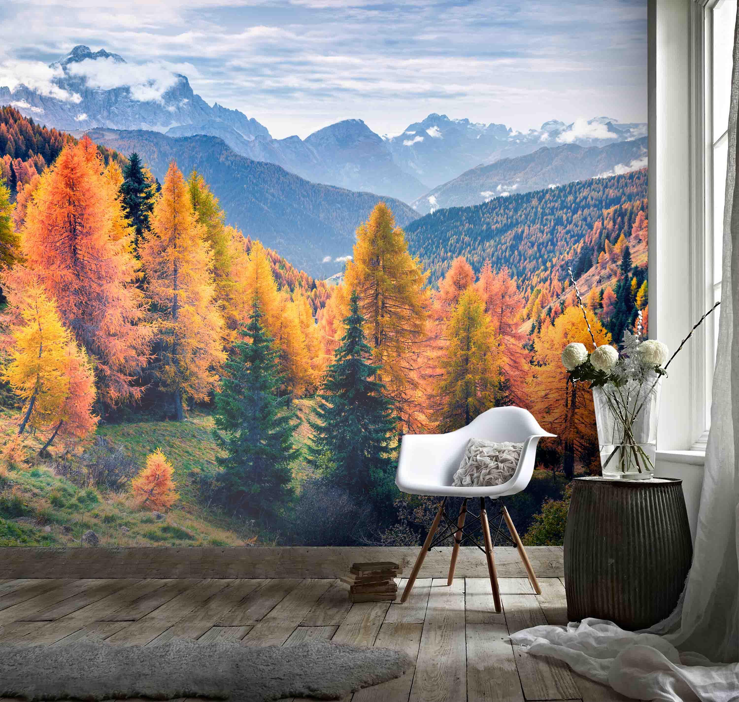 3D Forest Mountains Late Autumn Wall Mural Wallpaper 83- Jess Art Decoration