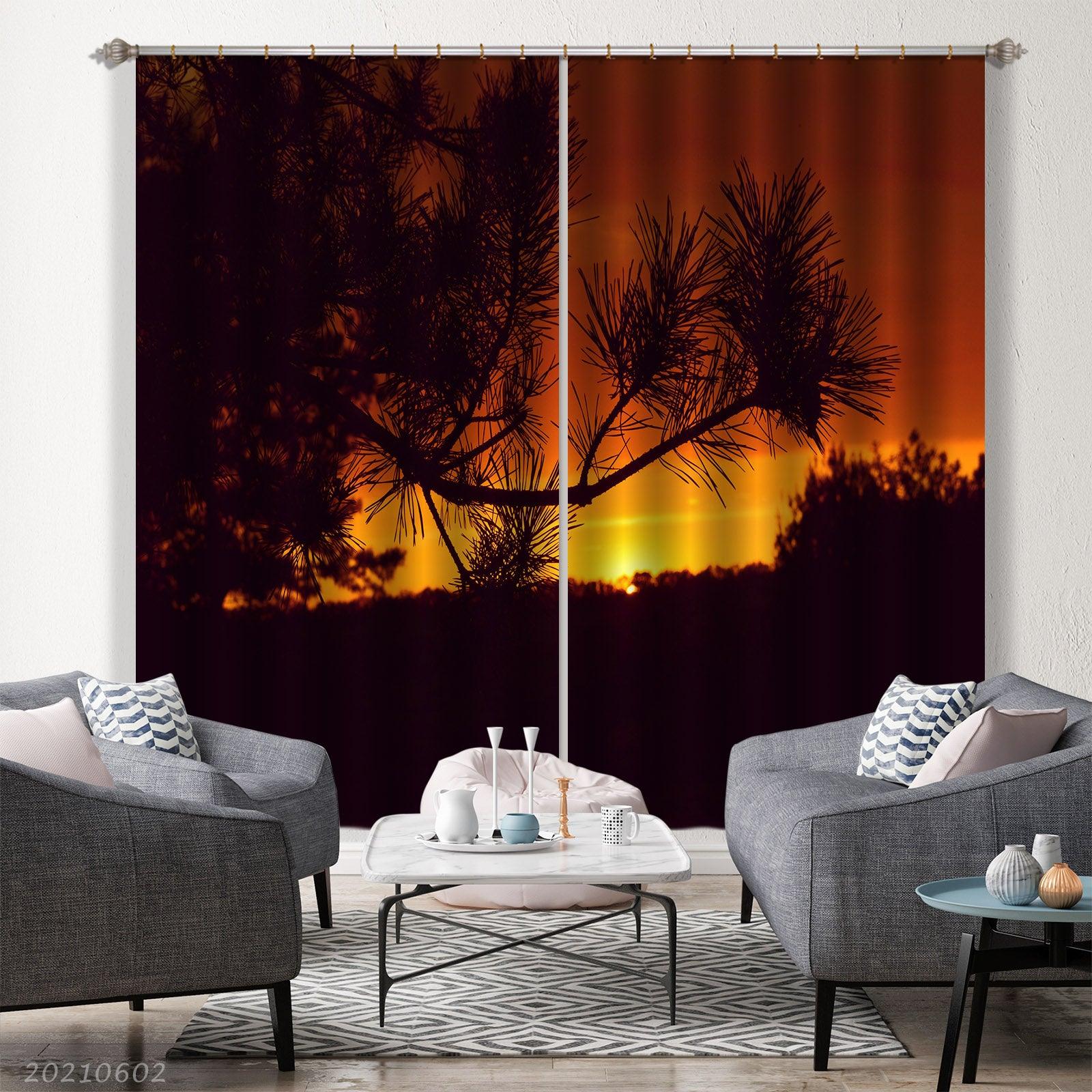 3D Pine Branch Sunset Red Sky Curtains and Drapes GD 681- Jess Art Decoration