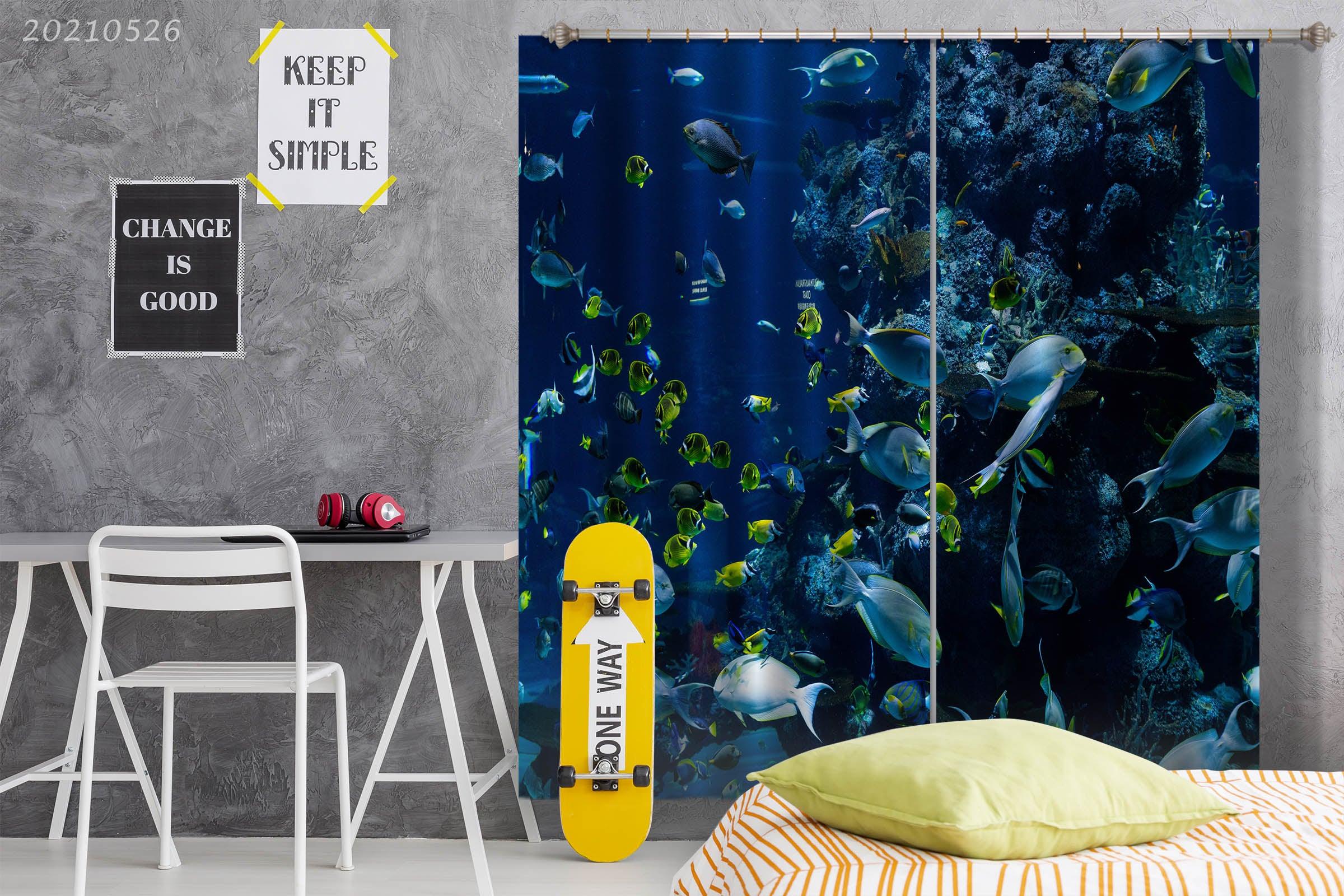3D Blue Underwater World Fish Reef Curtains and Drapes GD 428- Jess Art Decoration