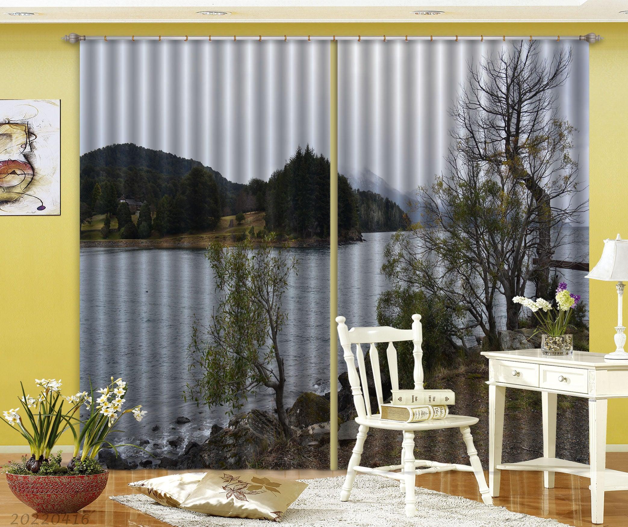 3D Landscape Mountain River Tree Cloudy Curtains and Drapes GD 4336- Jess Art Decoration